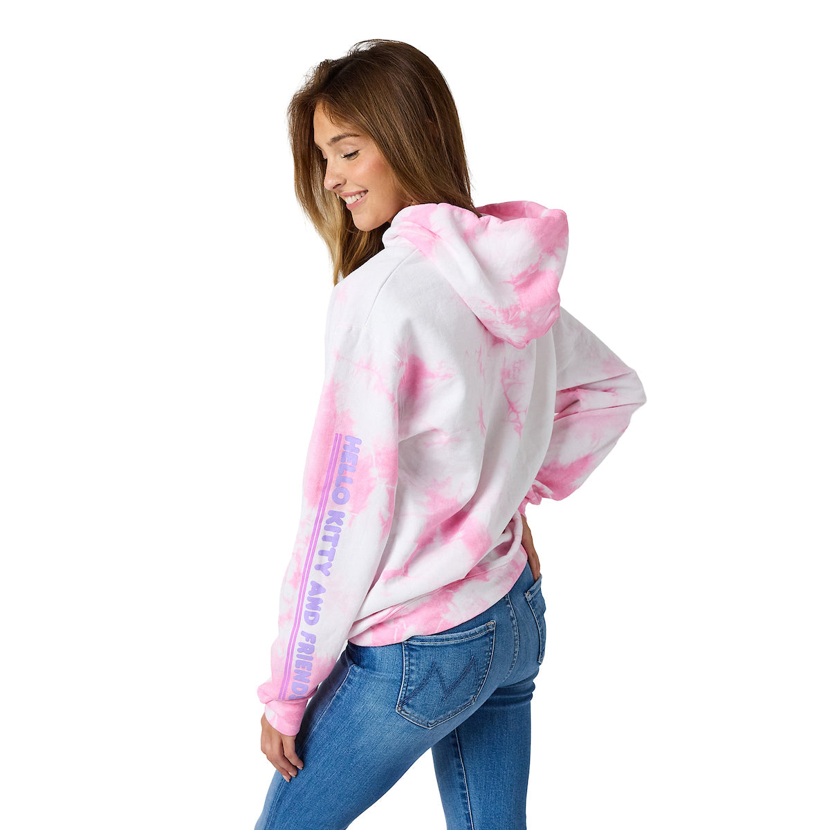 Hello Kitty & Friends Circle Of Friends Women's Pink Cloud Wash Long Sleeve Hooded Sweatshirt