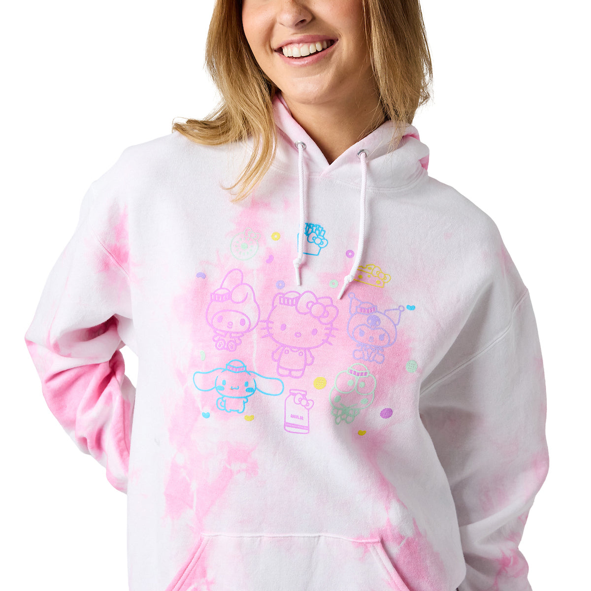 Hello Kitty & Friends Circle Of Friends Women's Pink Cloud Wash Long Sleeve Hooded Sweatshirt