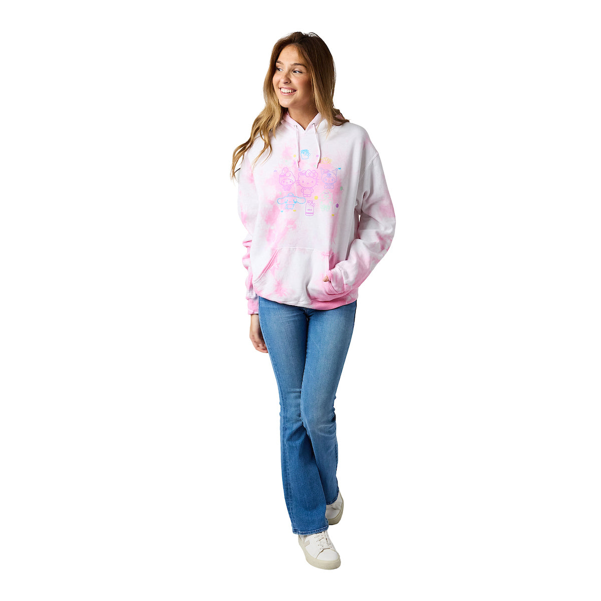Hello Kitty & Friends Circle Of Friends Women's Pink Cloud Wash Long Sleeve Hooded Sweatshirt