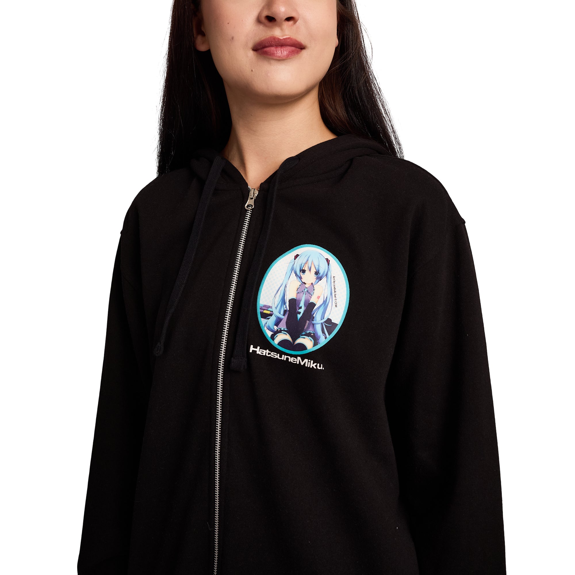 Hatsune Miku Women's Black Long Sleeve Zip Hoodie With Cosplay Bunny Ears