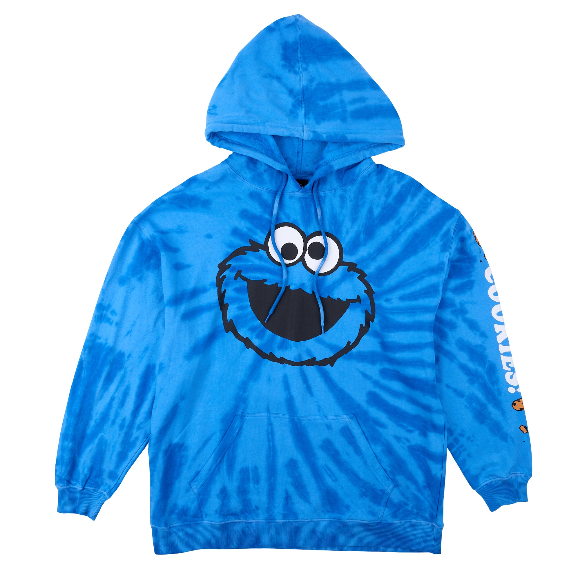 Sesame Street Cookie Monster Cookies Women's Blue Tie-Dye Long Sleeve Fleece Hooded Sweatshirt