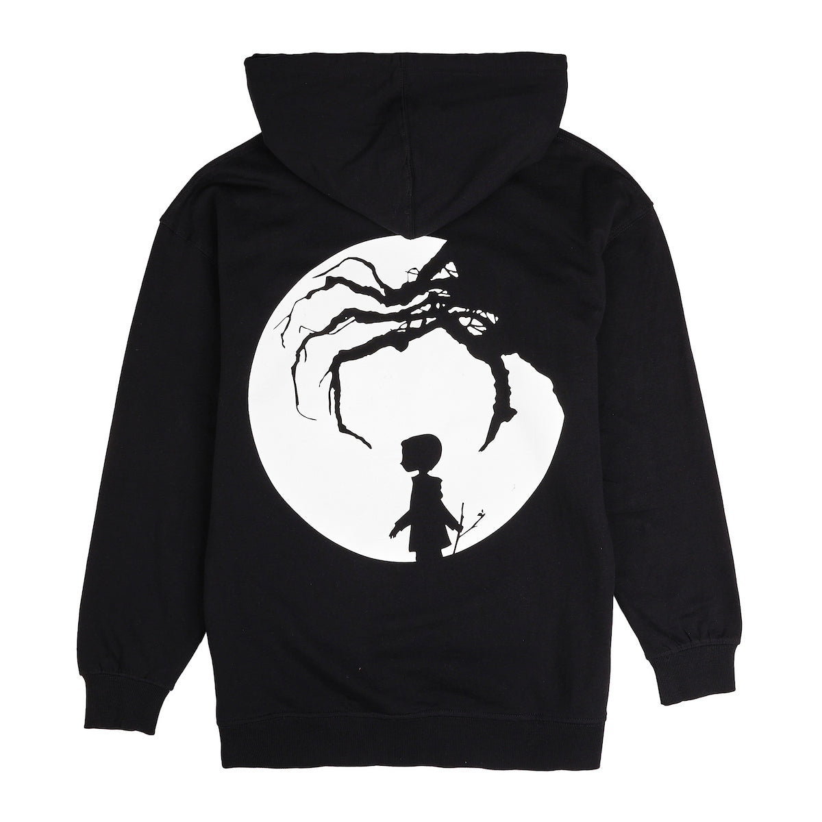 Coraline Full Moon Character Art Women's Black Long Sleeve Hooded Sweatshirt