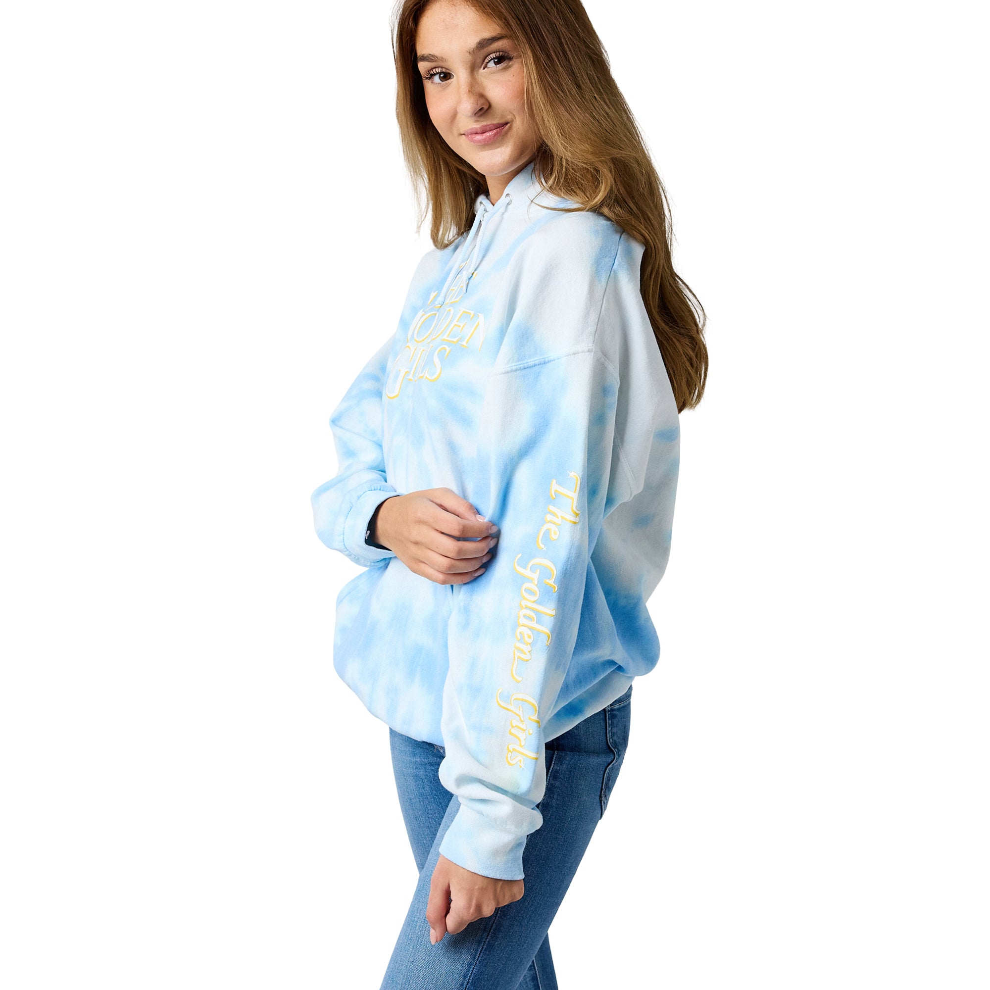 Golden Girls Stay Golden Photo Art Women's Blue Tie-Dye Long Sleeve Fleece Hooded Sweatshirt