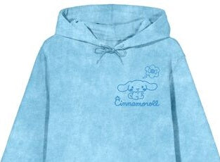 Cinnamoroll Line Art Women's Blue Mineral Wash Long Sleeve Fleece Hooded Sweatshirt