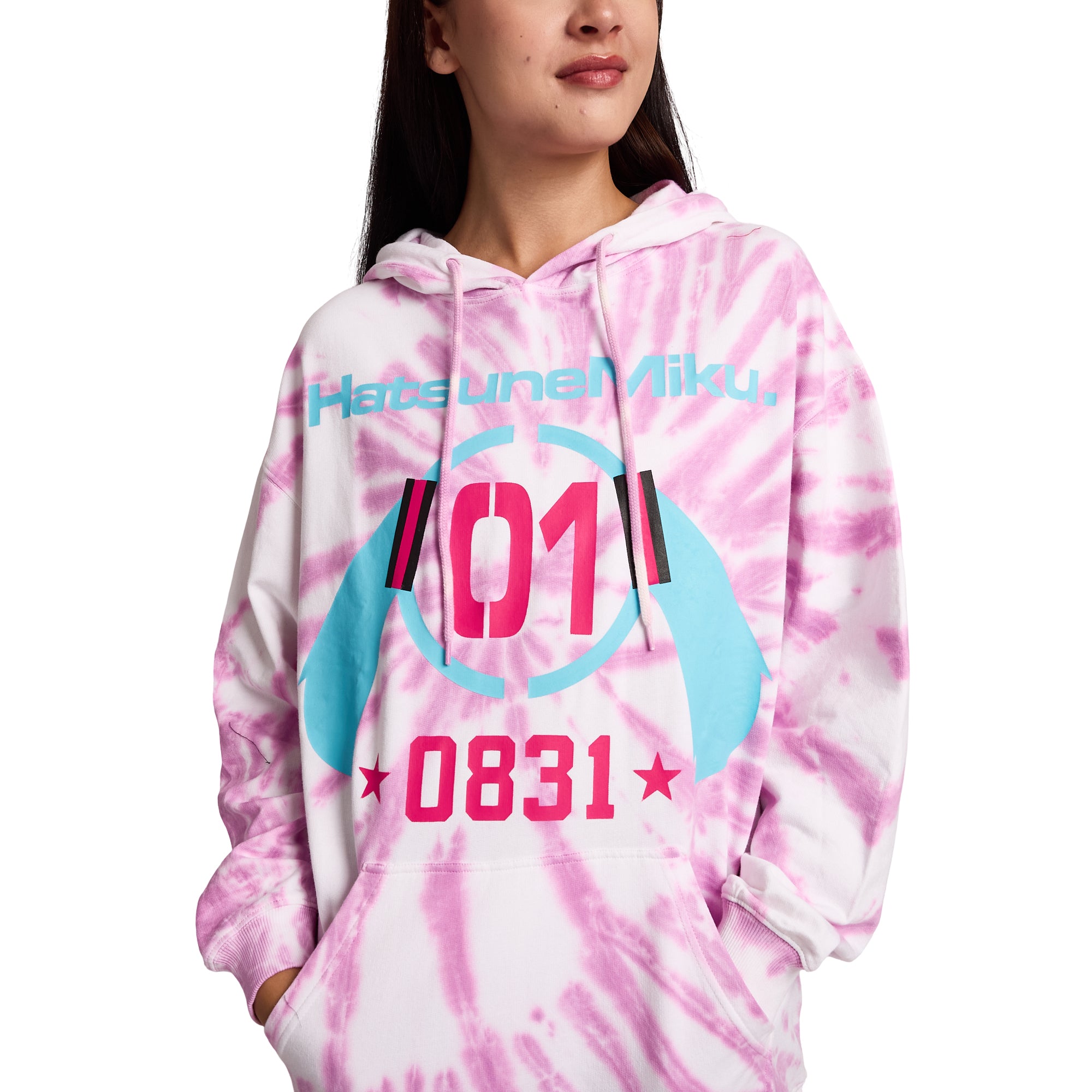 Hatsune Miku Bunny Ears Headphones 0831 Women's Purple Tie-Dye Long Sleeve Fleece Hooded Sweatshirt