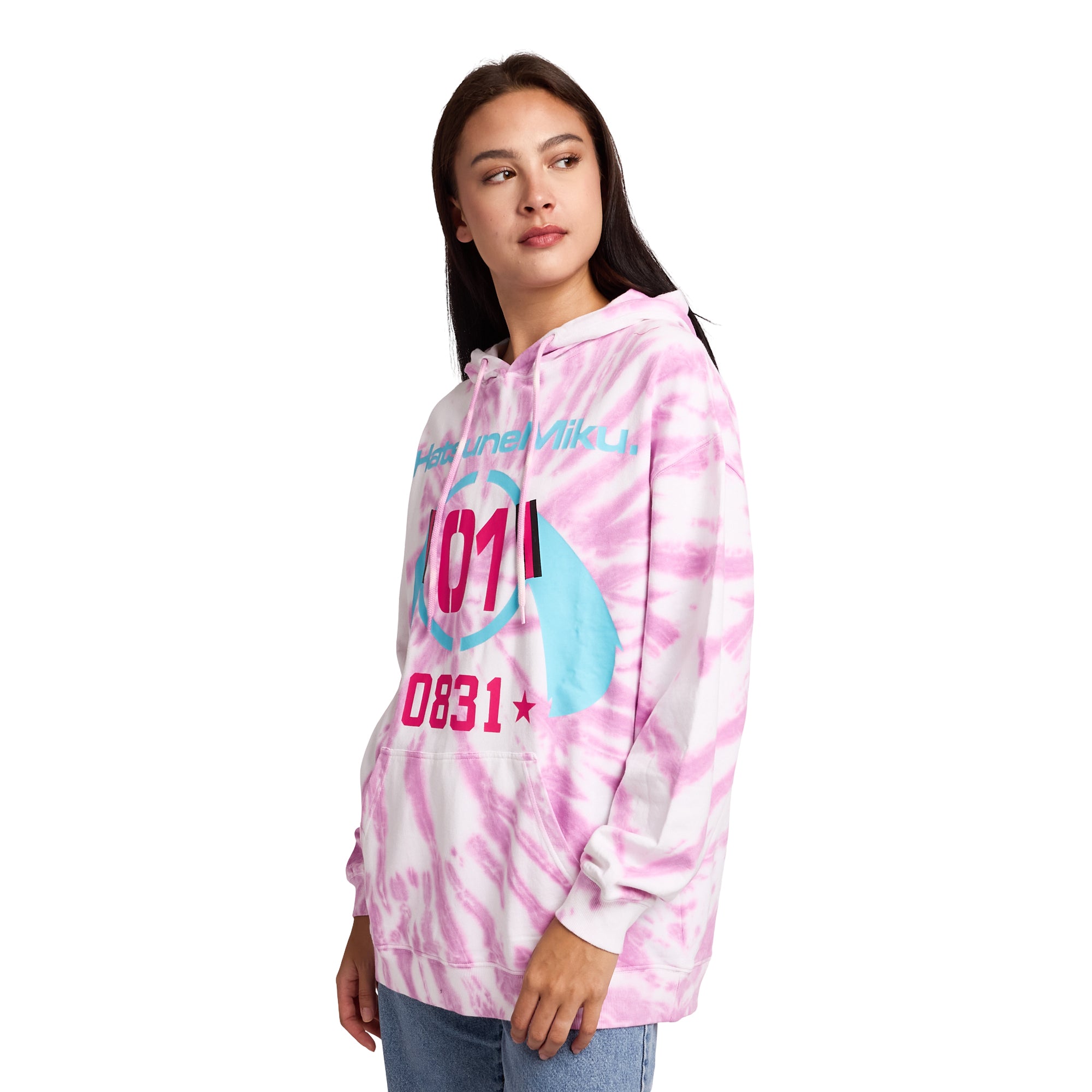 Hatsune Miku Bunny Ears Headphones 0831 Women's Purple Tie-Dye Long Sleeve Fleece Hooded Sweatshirt