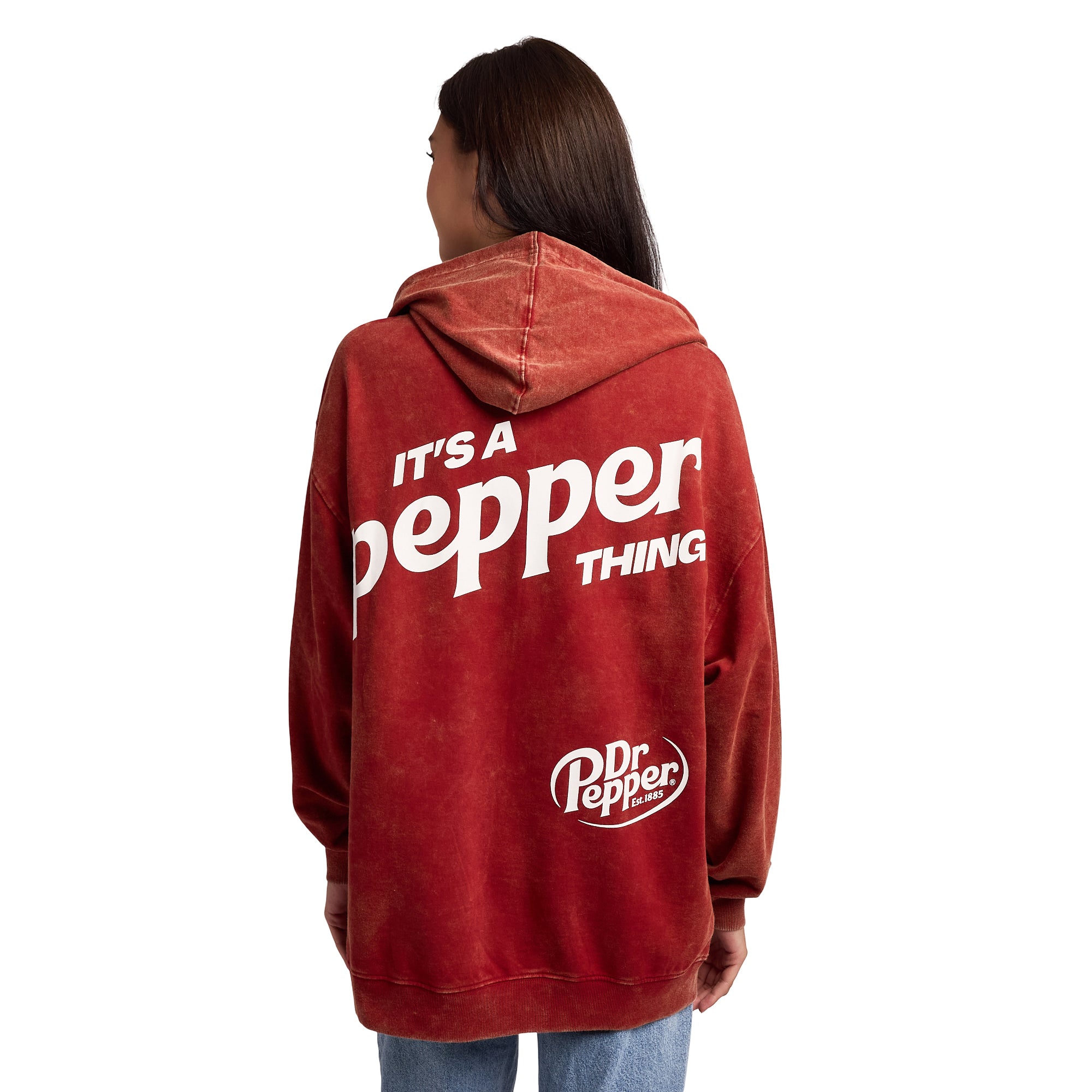 Dr Pepper It's A Pepper Thing Women's Red Mineral Wash Long Sleeve Fleece Hooded Sweatshirt