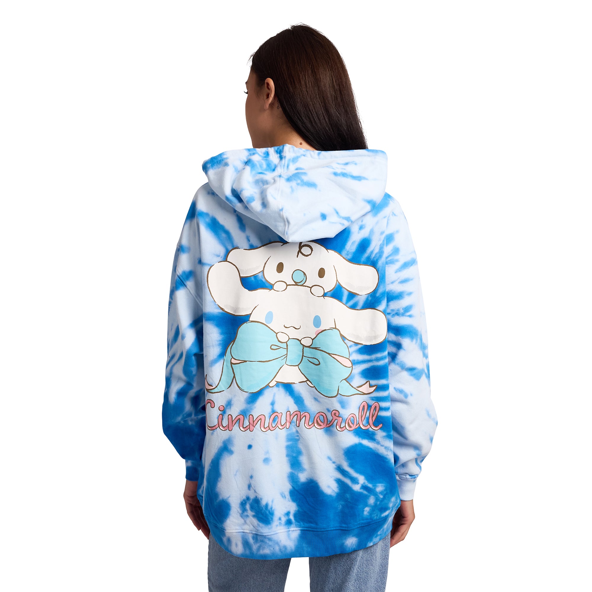 Cinnamoroll & Milk Women's Blue Tie-Dye Long Sleeve Fleece Hooded Sweatshirt