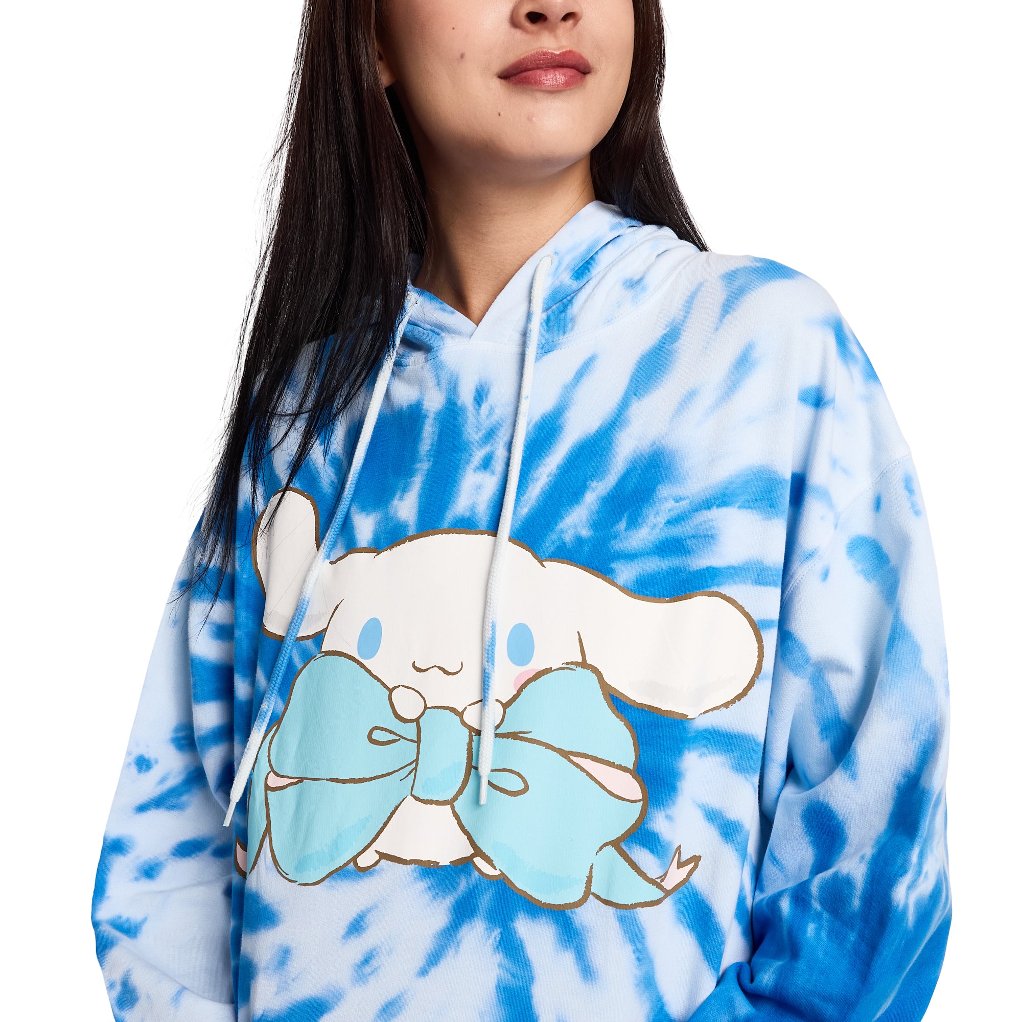 Cinnamoroll & Milk Women's Blue Tie-Dye Long Sleeve Fleece Hooded Sweatshirt