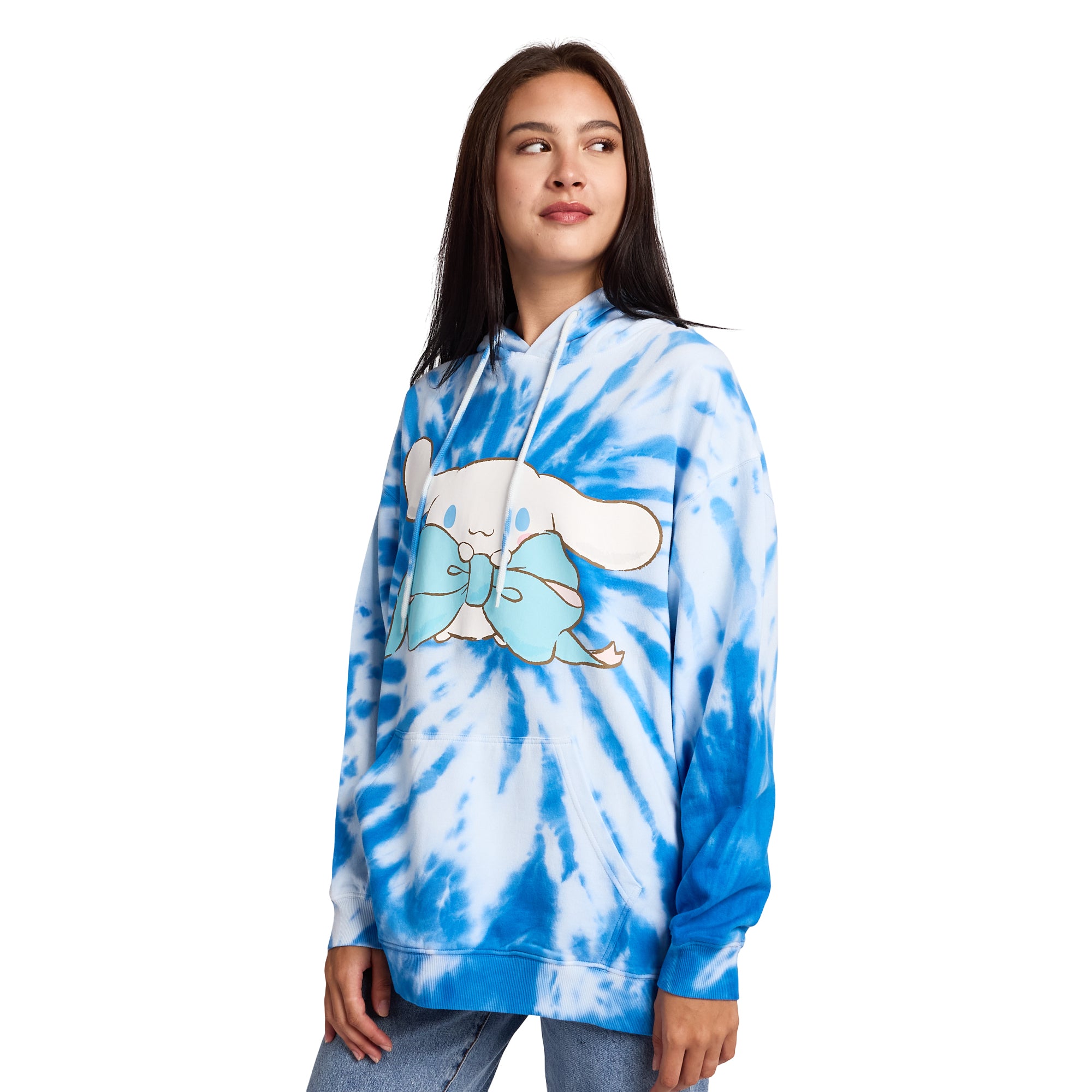 Cinnamoroll & Milk Women's Blue Tie-Dye Long Sleeve Fleece Hooded Sweatshirt