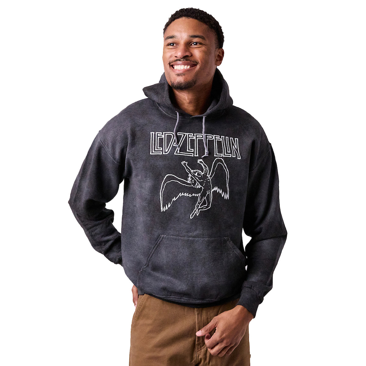 Led Zeppelin Falling Icarus Logo Long Sleeve Black Cloud Wash Hooded Sweatshirt