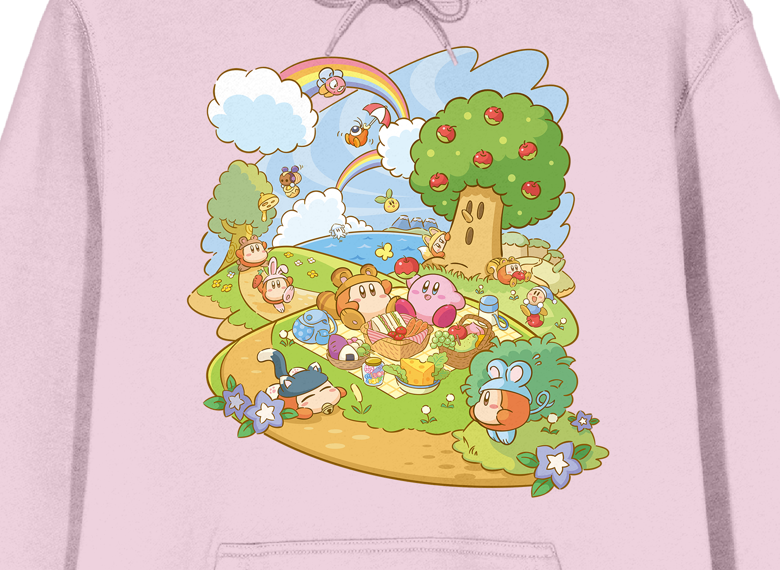 Kirby Whispy Woods Picnic Long Sleeve Cradle Pink Men's Hooded Sweatshirt