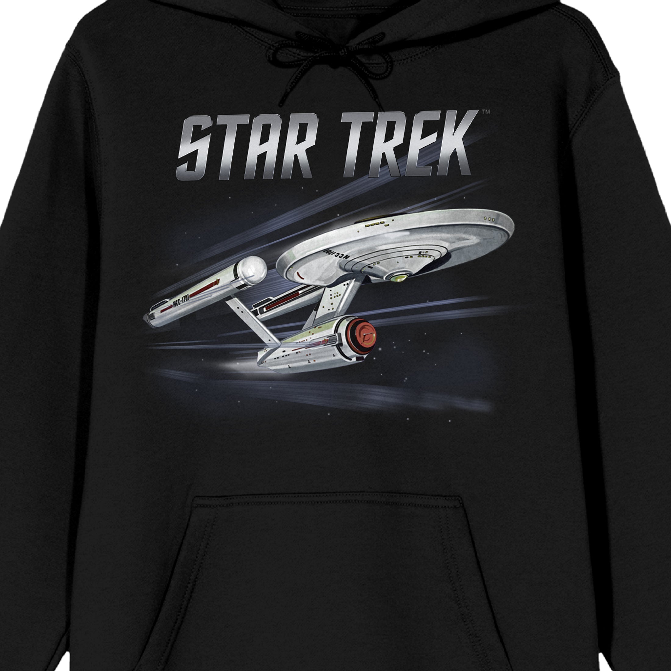Star Trek NCC-1701 Warp Drive Long Sleeve Black Adult Hooded Sweatshirt-Small
