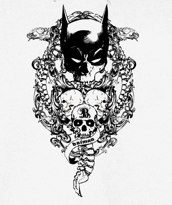 Batman Bat Mask And Three Skulls Men's White Graphic Hoodie