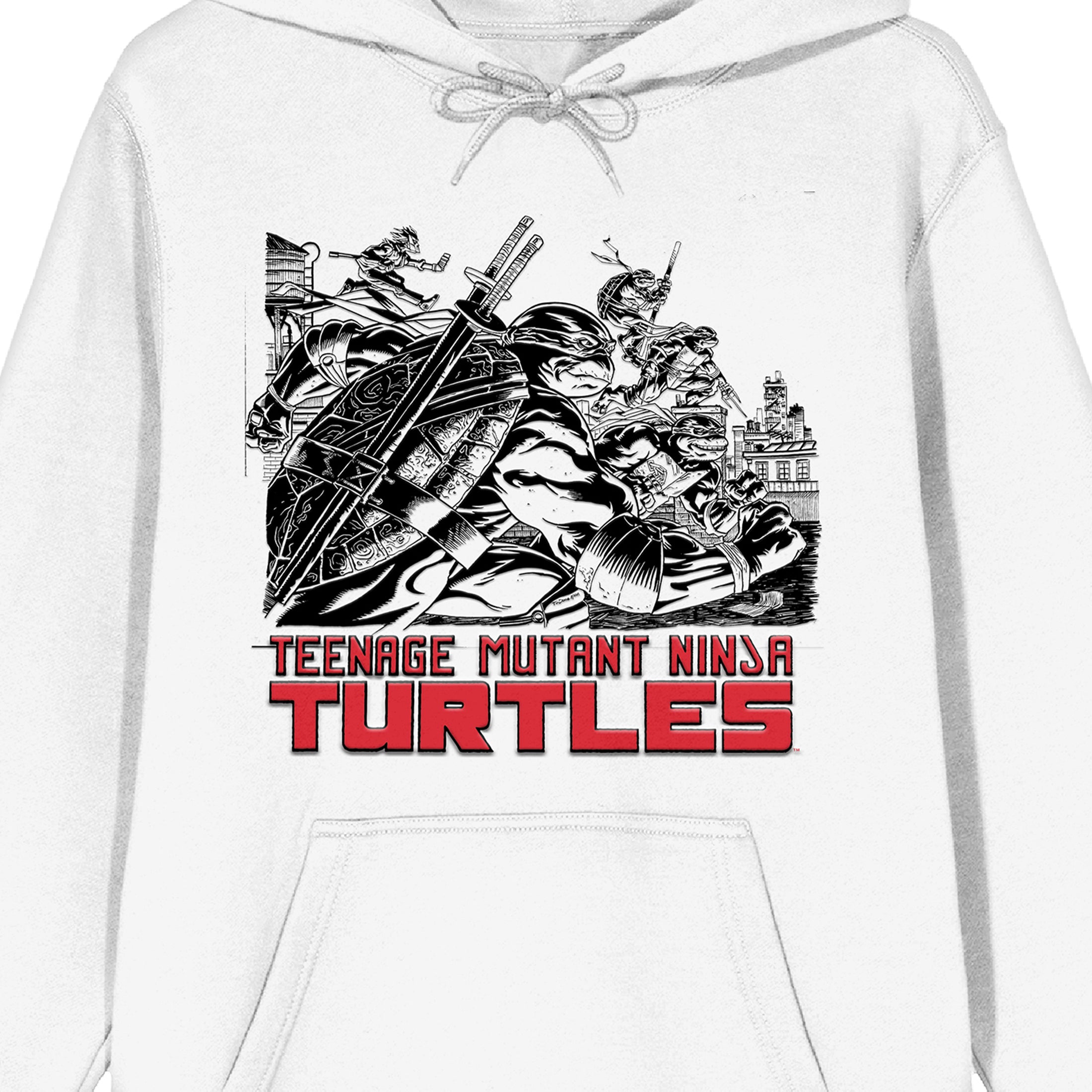 TMNT Turtles Holding Weapons Adult White Graphic Hoodie-Medium