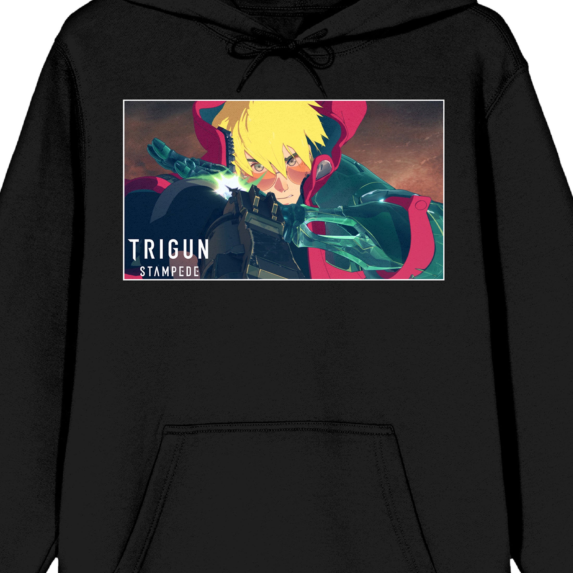 Trigun Stampede Vash & Logo Long Sleeve Black Adult Hooded Sweatshirt