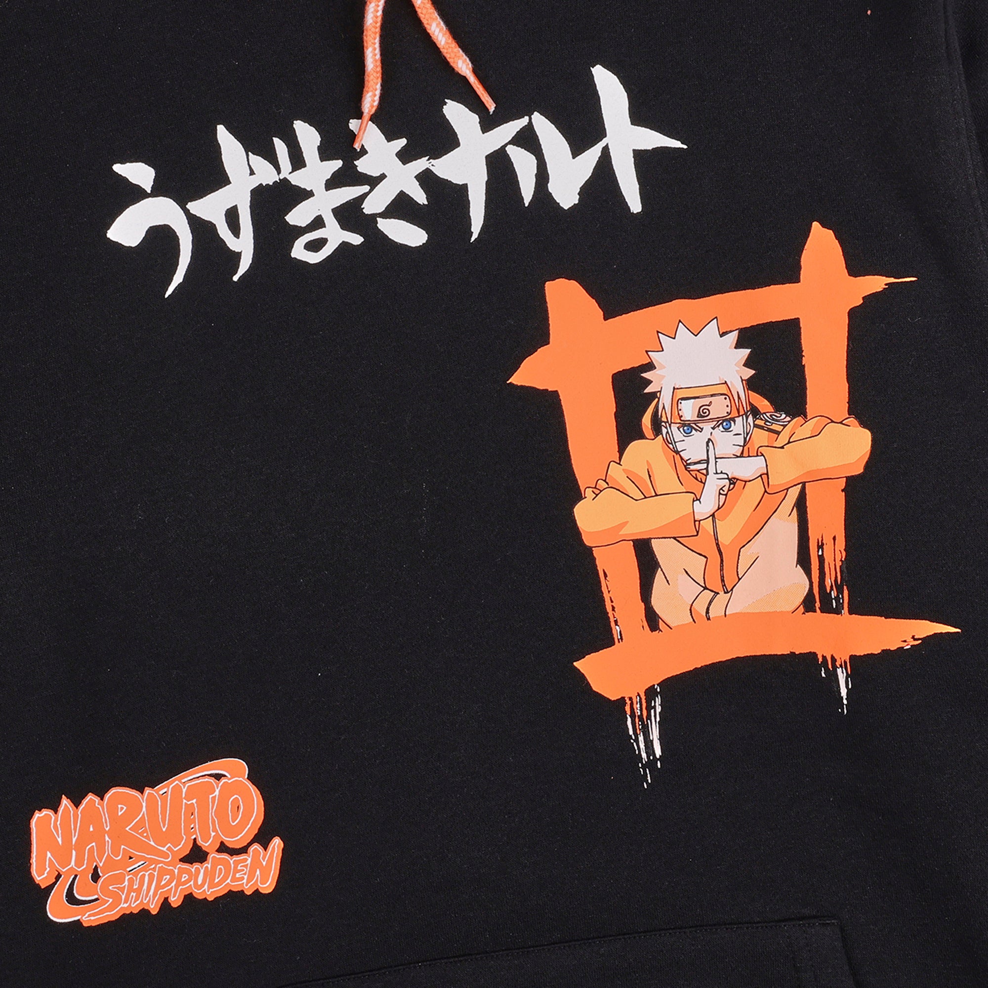 Naruto Shippuden Naruto Combat Pose Men's Black Long Sleeve Hooded Sweatshirt