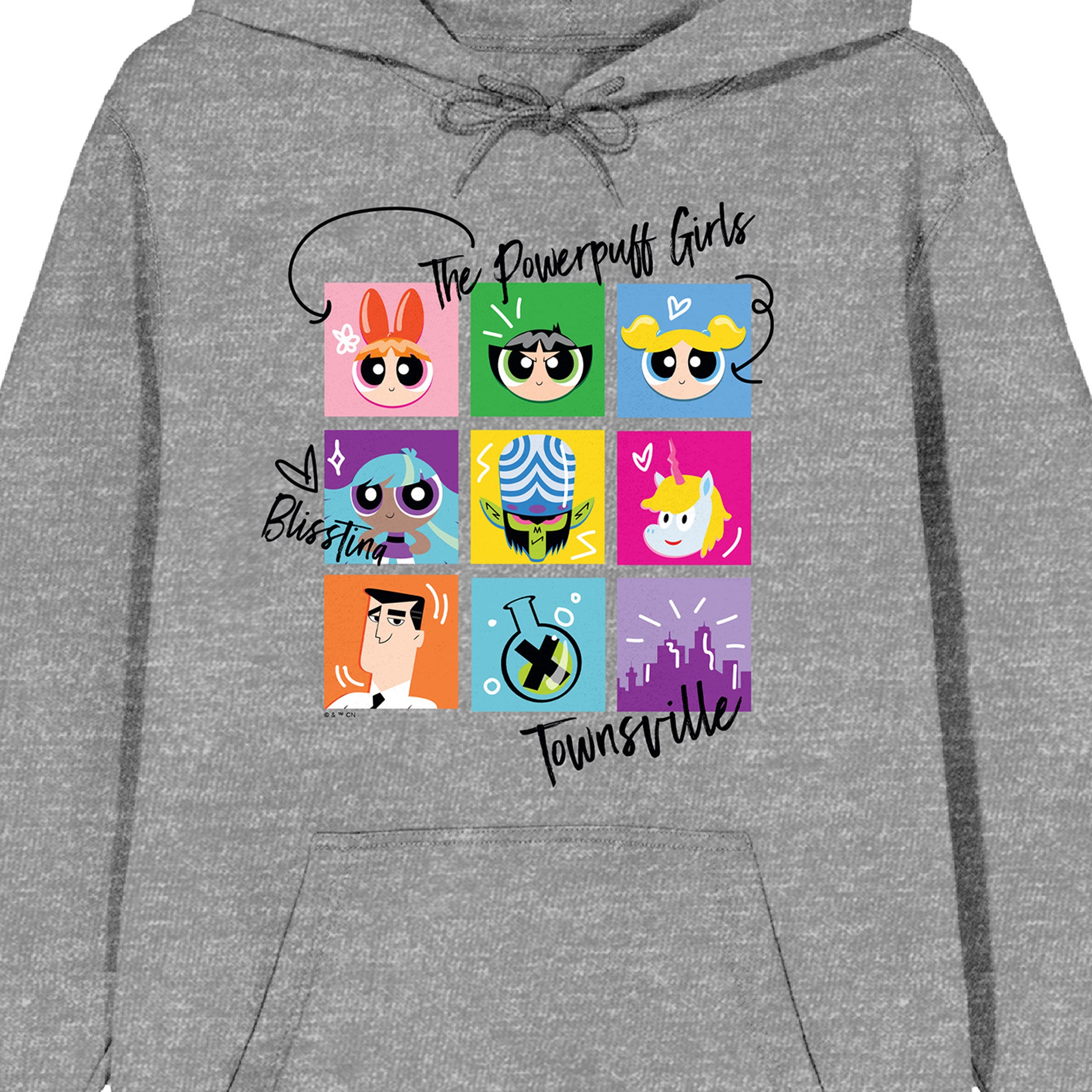 Powerpuff Girls Character Collage Long Sleeve Athletic Heather Adult Hooded Sweatshirt