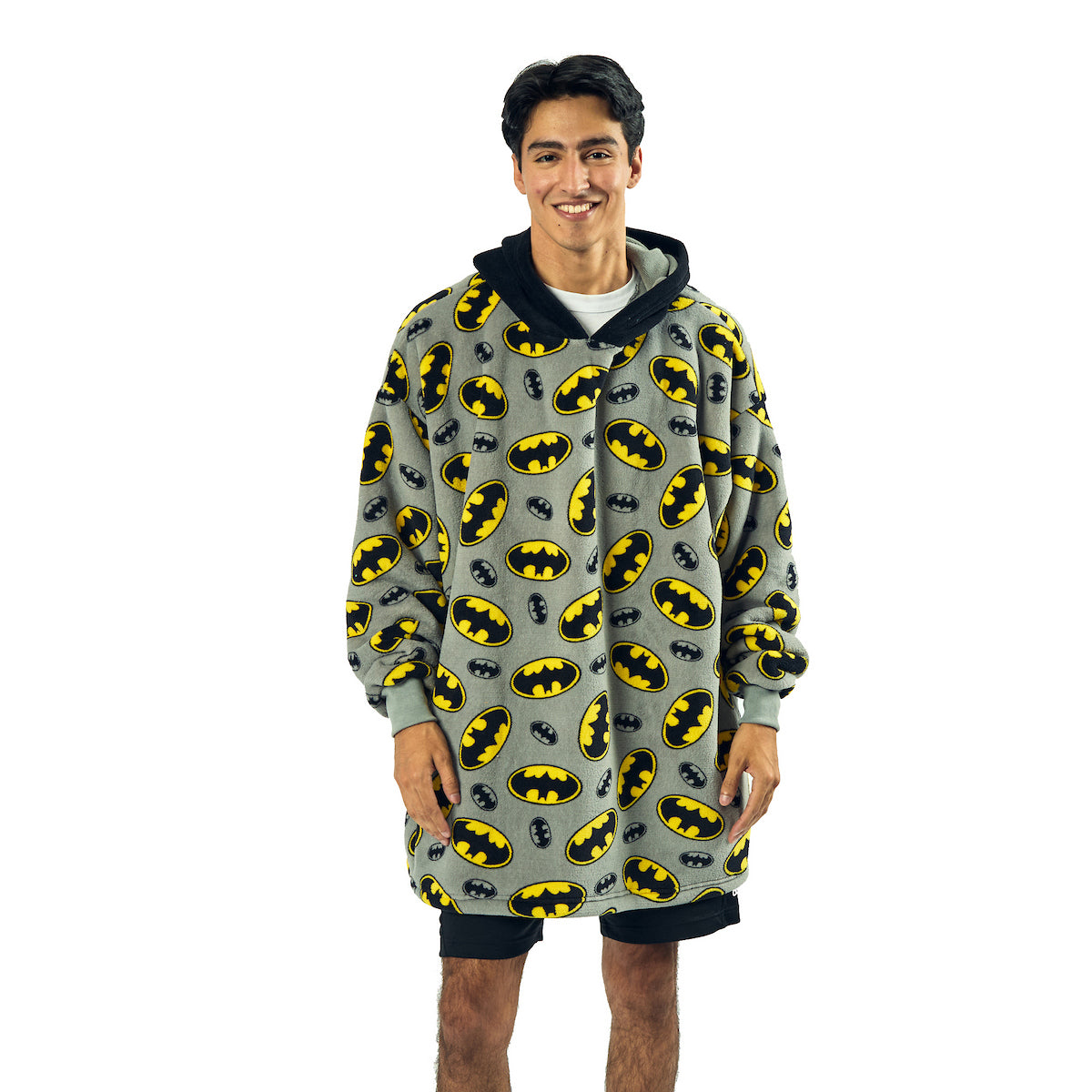 Batman Logo All-Over Print Gray Hooded Wearable Oversize Blanket-OSFA