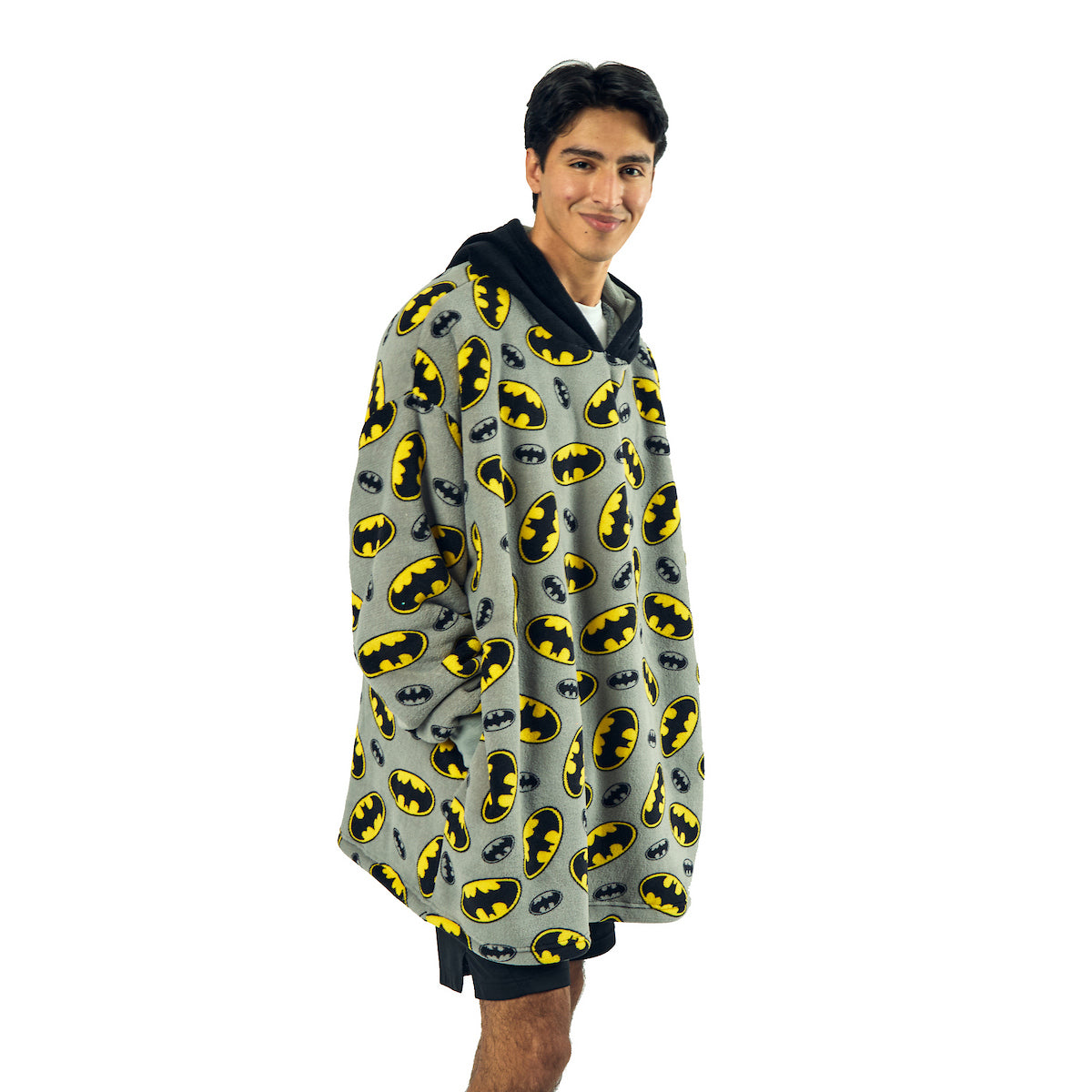 Batman Logo All-Over Print Gray Hooded Wearable Oversize Blanket-OSFA