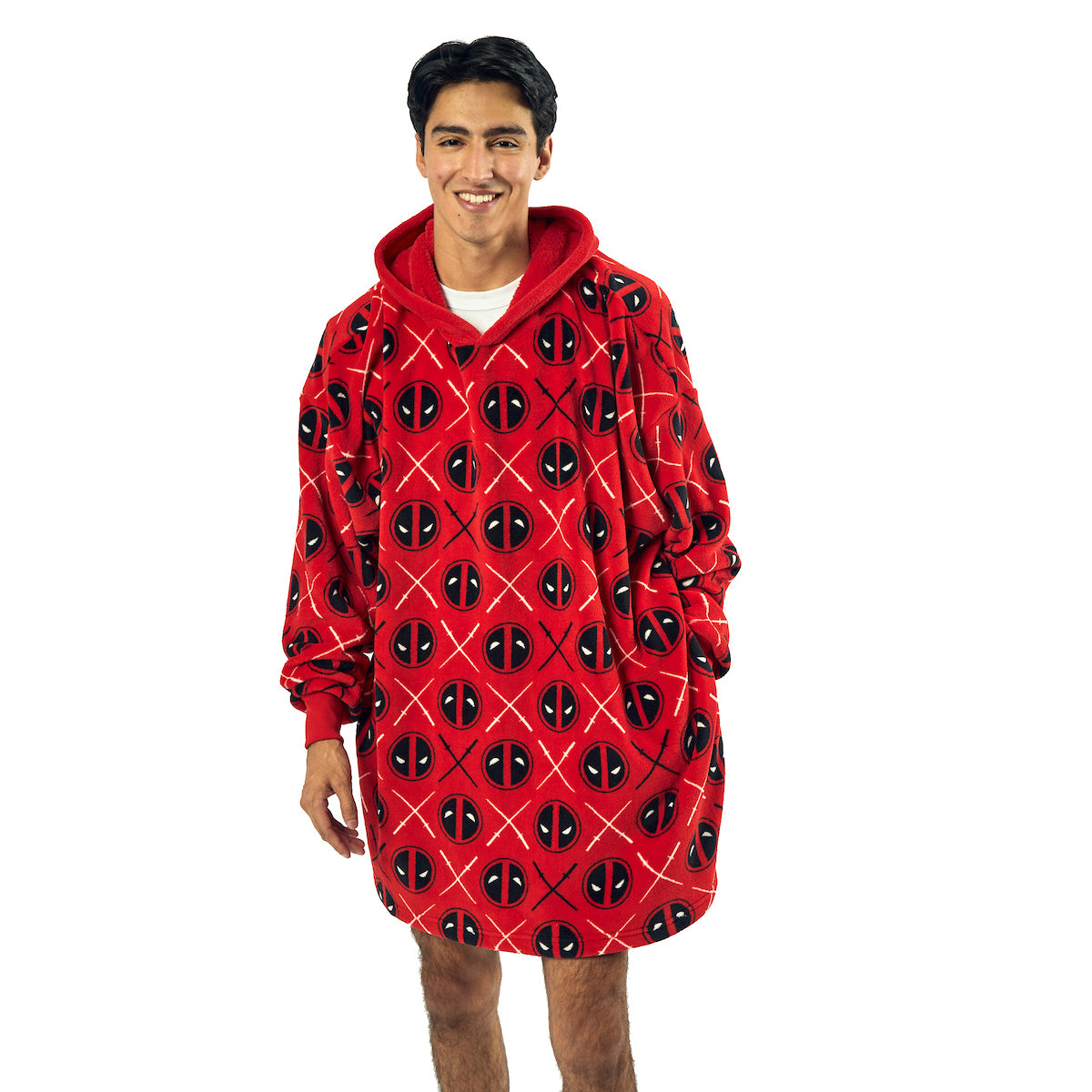 Deadpool Logo Diamond Pattern Red Hooded Wearable Oversize Blanket-OSFA