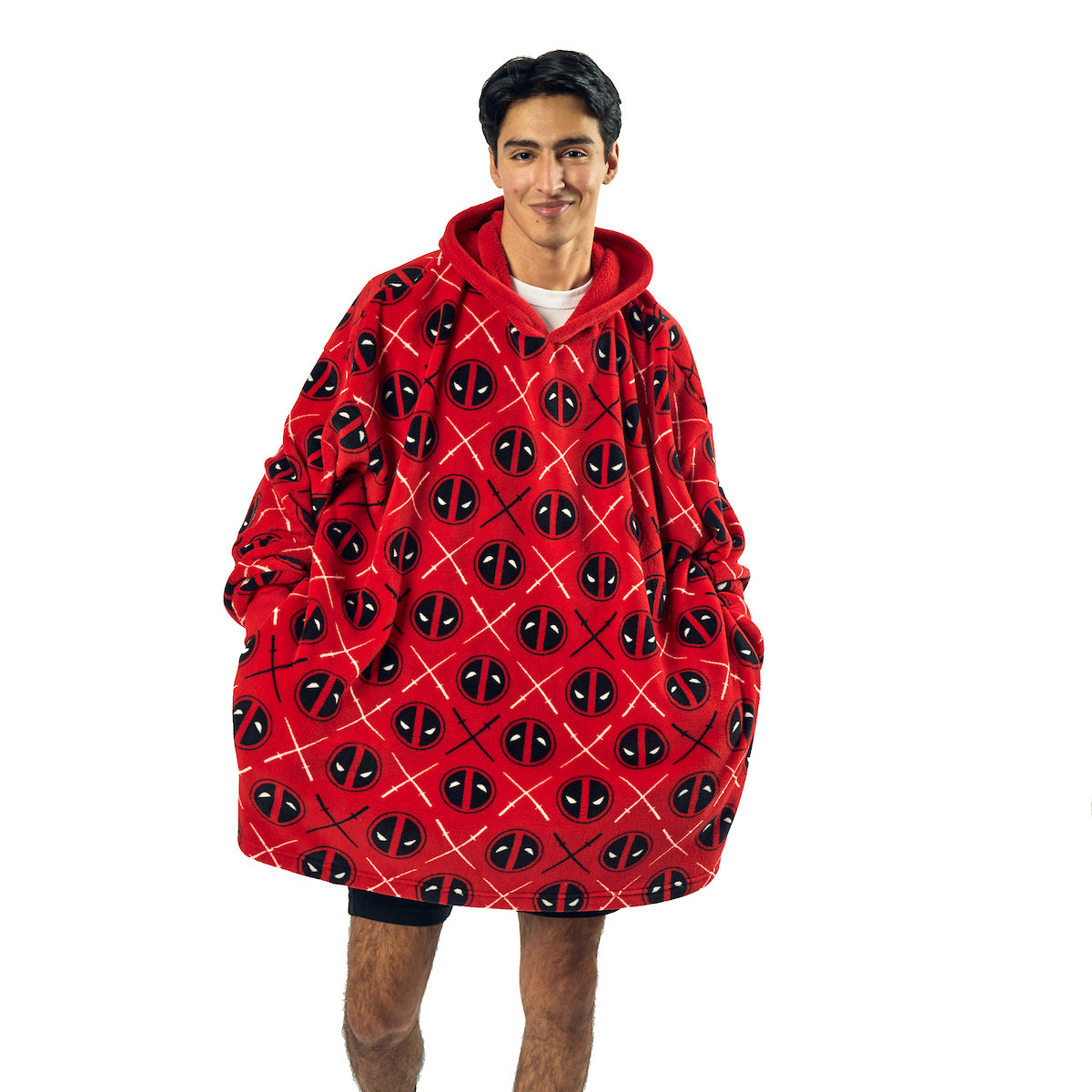 Deadpool Logo Diamond Pattern Red Hooded Wearable Oversize Blanket-OSFA