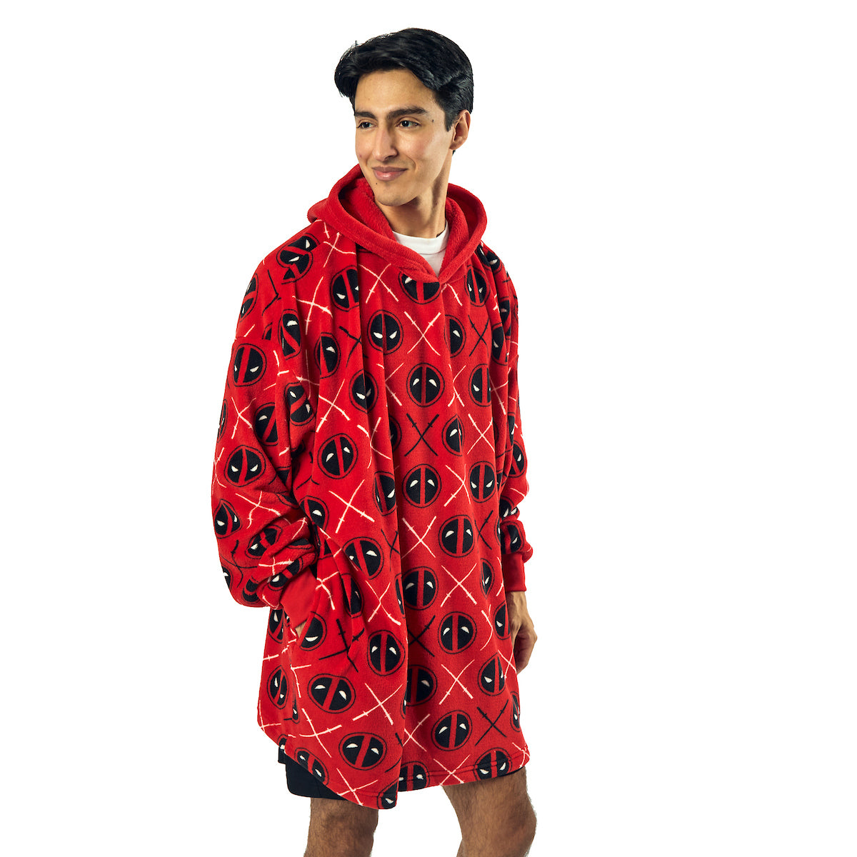 Deadpool Logo Diamond Pattern Red Hooded Wearable Oversize Blanket-OSFA