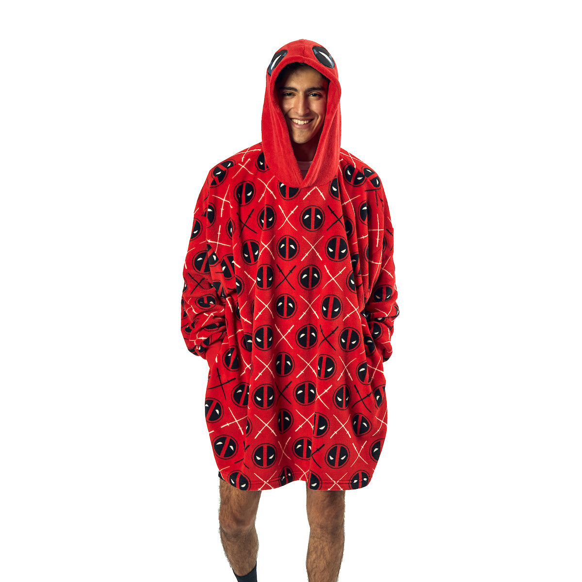 Deadpool Logo Diamond Pattern Red Hooded Wearable Oversize Blanket-OSFA