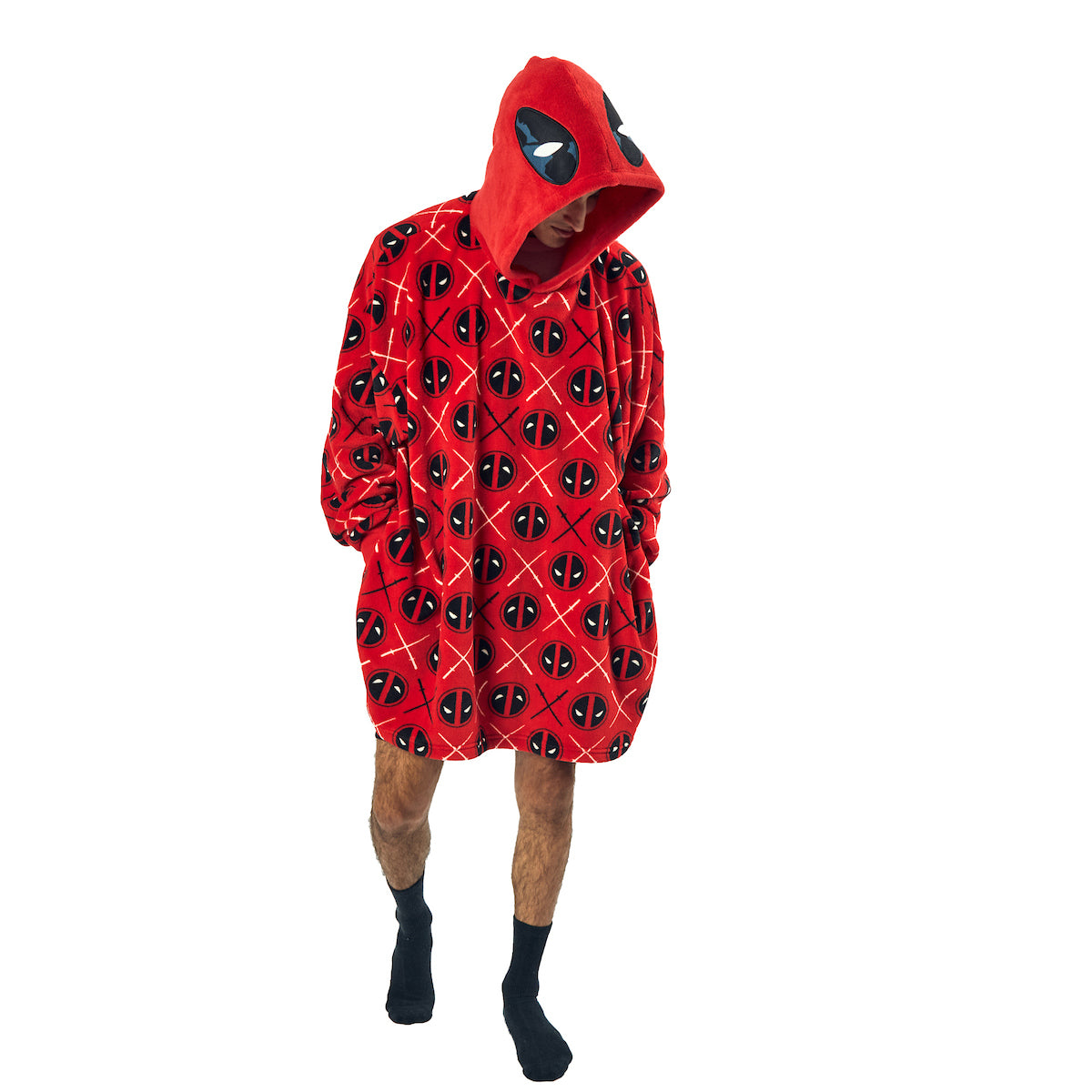 Deadpool Logo Diamond Pattern Red Hooded Wearable Oversize Blanket-OSFA