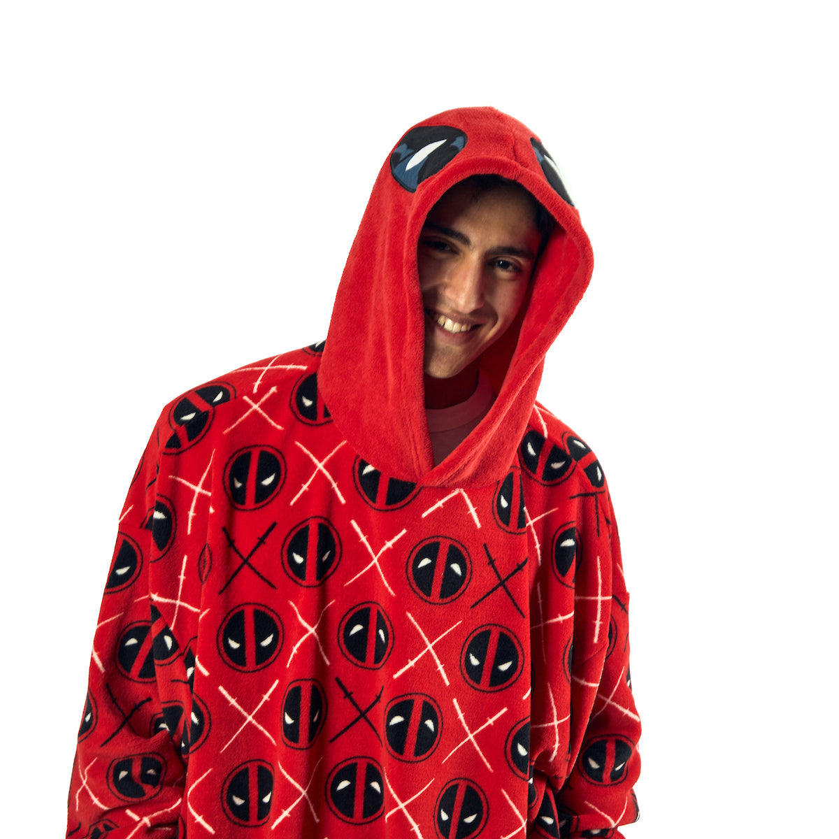 Deadpool Logo Diamond Pattern Red Hooded Wearable Oversize Blanket-OSFA