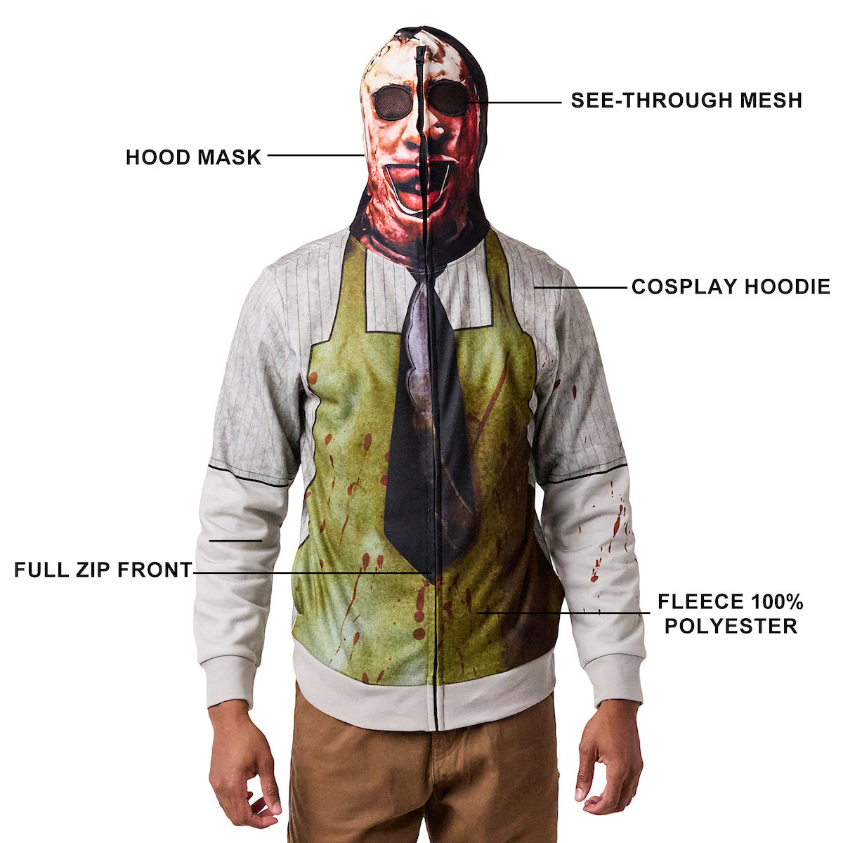 Texas Chainsaw Massacre Leatherface Men's Full-Zip Cosplay Hoodie