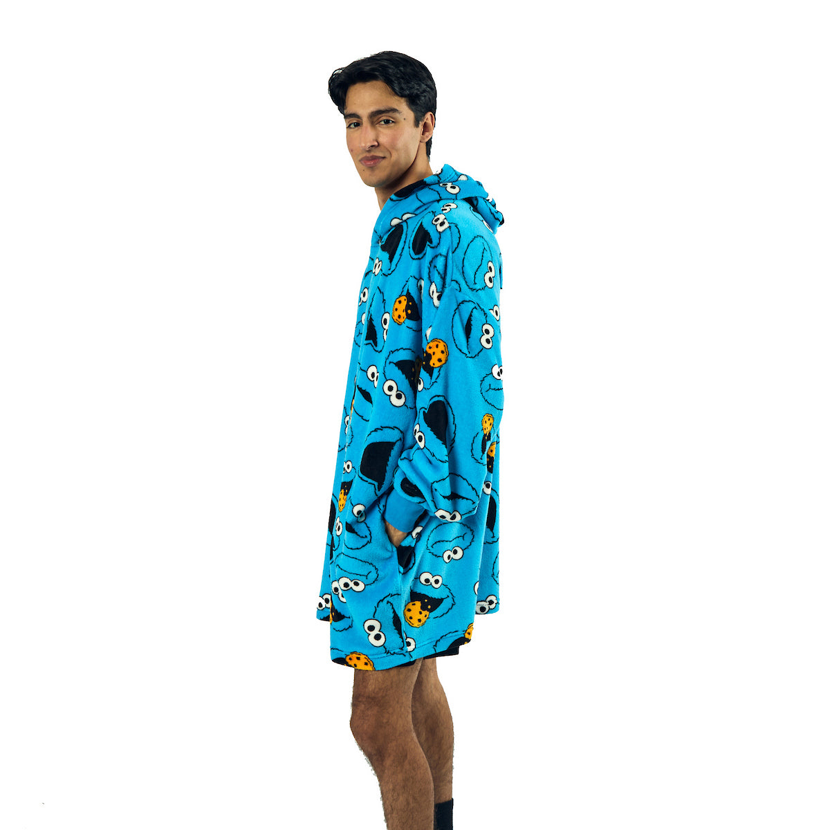 Sesame Street Cookie Monster All-Over Print Blue Long Sleeve Oversized Hoodie Wearable Blanket-OSFA