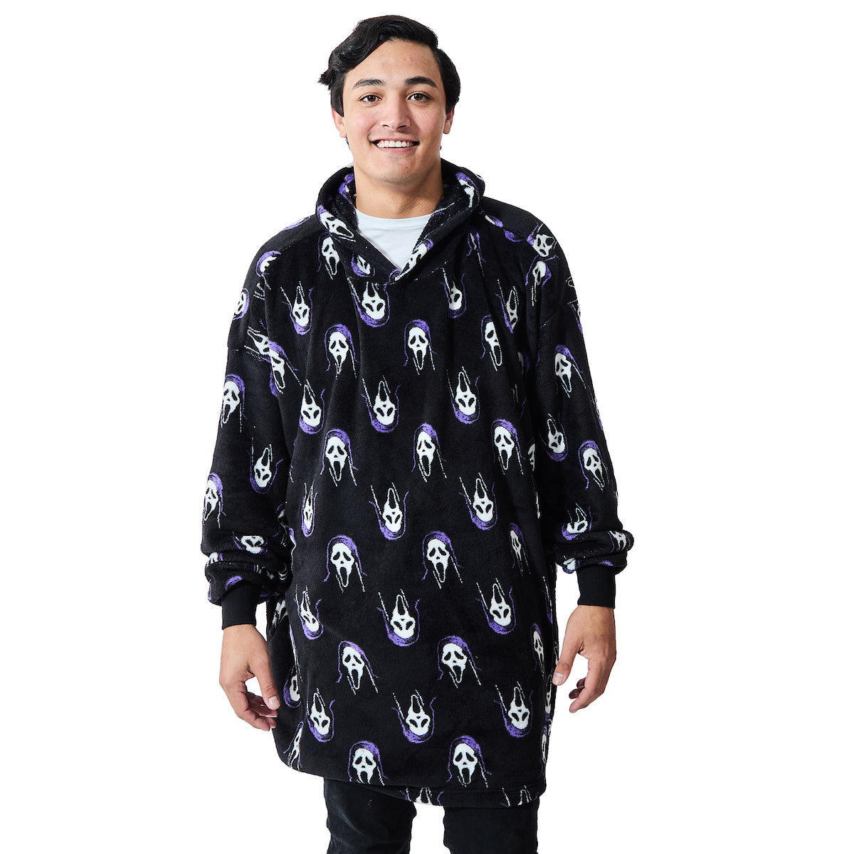 Ghostface Mask All-Over Print Black Oversized Hoodie Wearable Blanket-OSFA