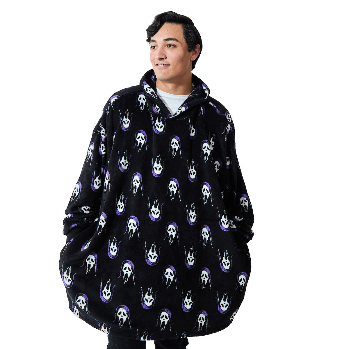 Ghostface Mask All-Over Print Black Oversized Hoodie Wearable Blanket-OSFA