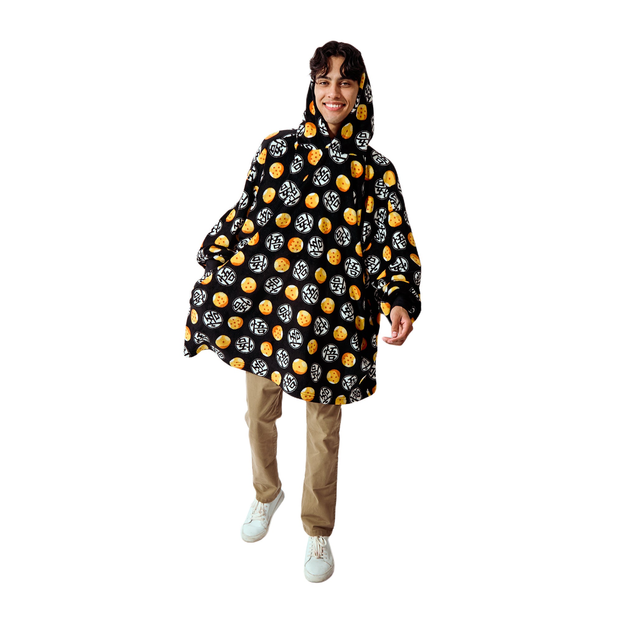 Dragon Ball Z Kanji & Dragon Balls Adult Black Hooded Blanket OSFA