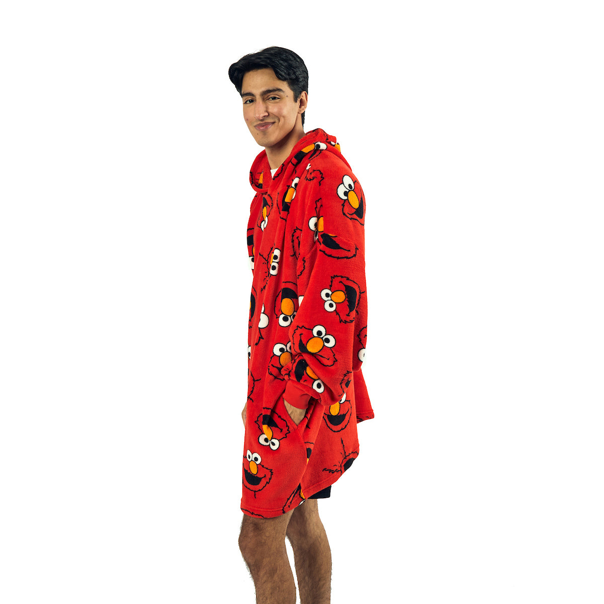 Sesame Street Elmo Character Heads All-Over Print Red Long Oversized Hoodie Wearable Blanket-OSFA