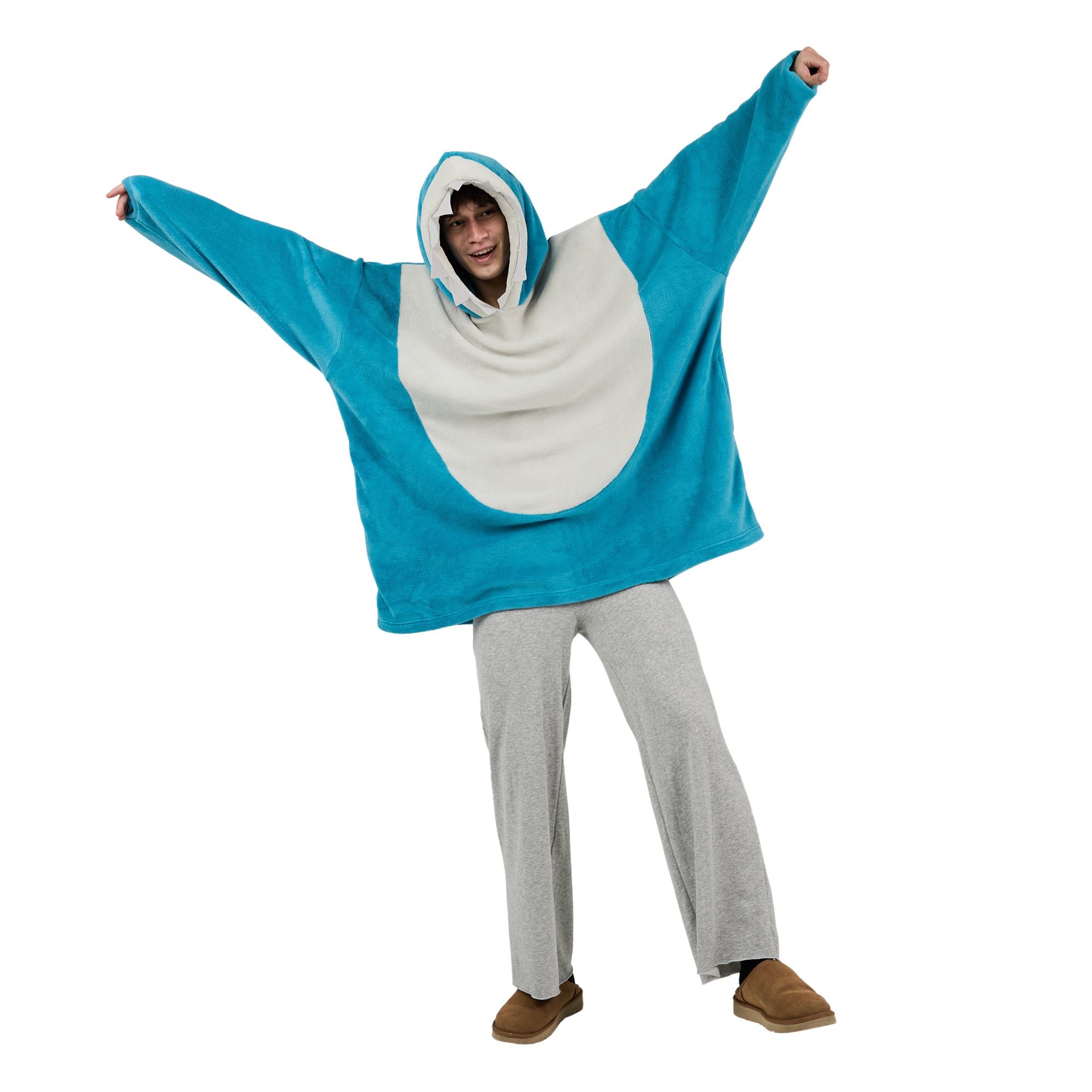 Shark Blue Long Sleeve Hooded Blanket-OSFA