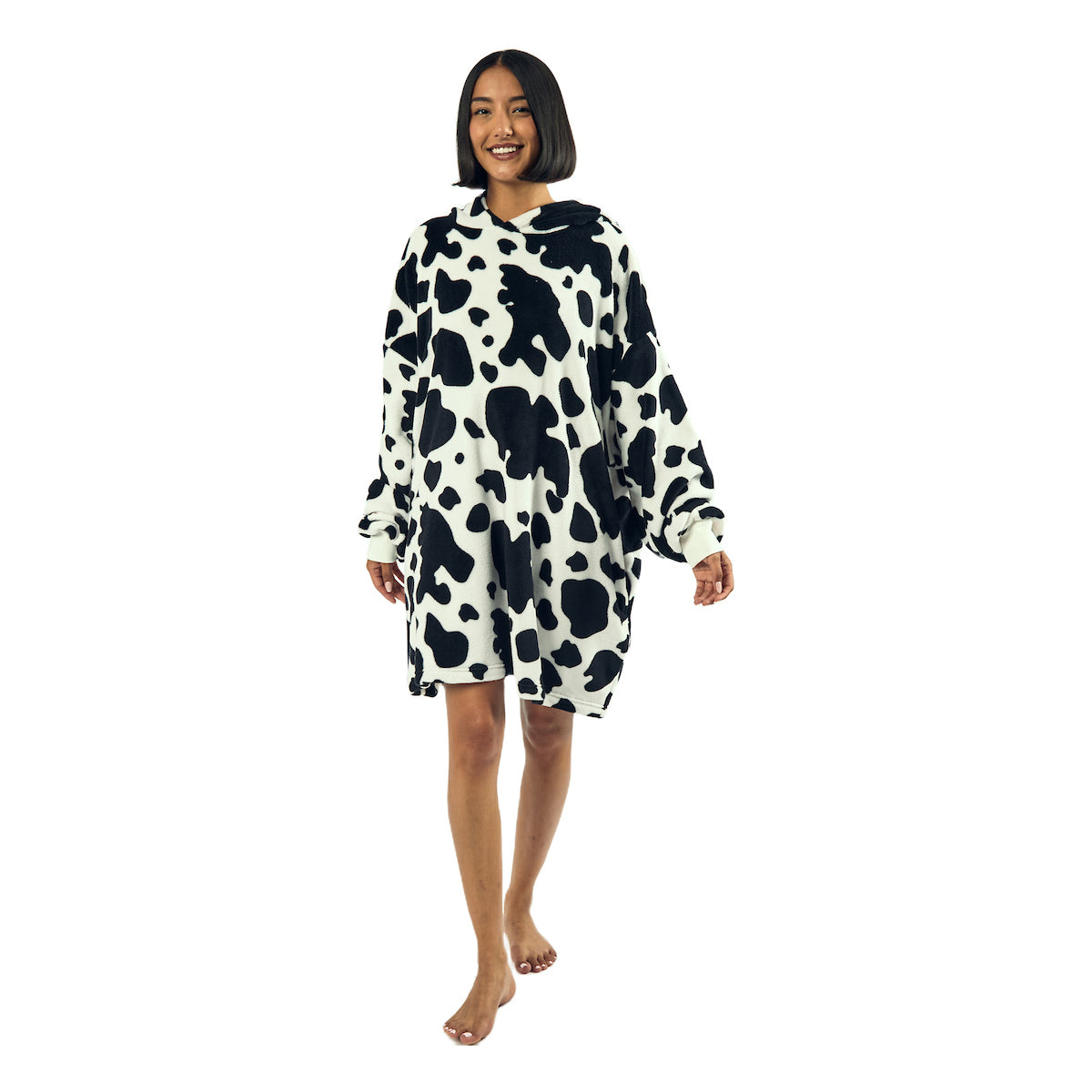 Cow White Oversized Hoodie Wearable Blanket-OSFA