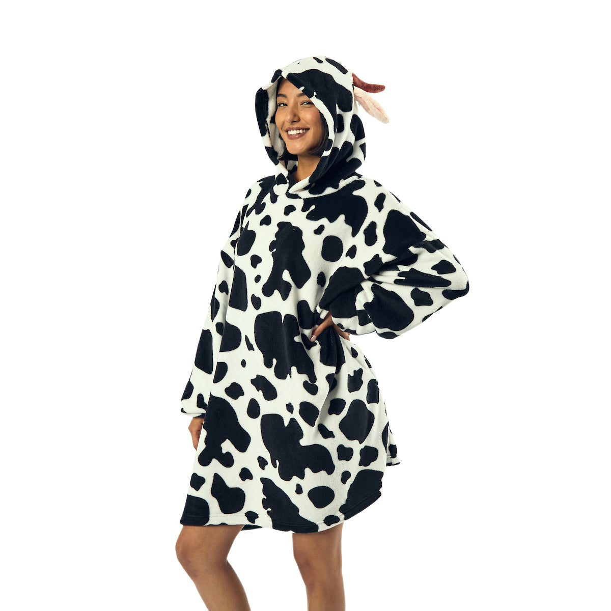 Cow White Oversized Hoodie Wearable Blanket-OSFA