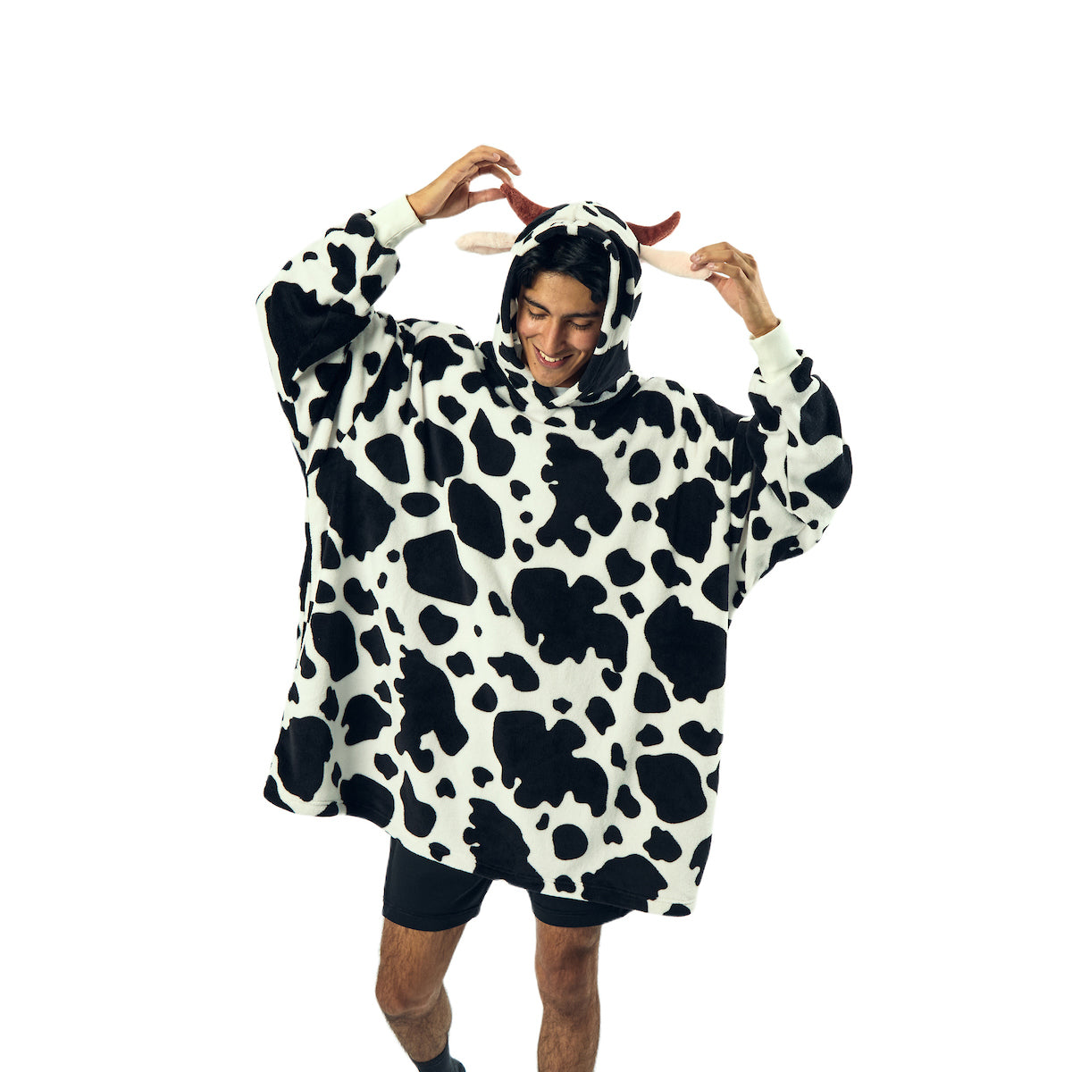 Cow White Oversized Hoodie Wearable Blanket-OSFA