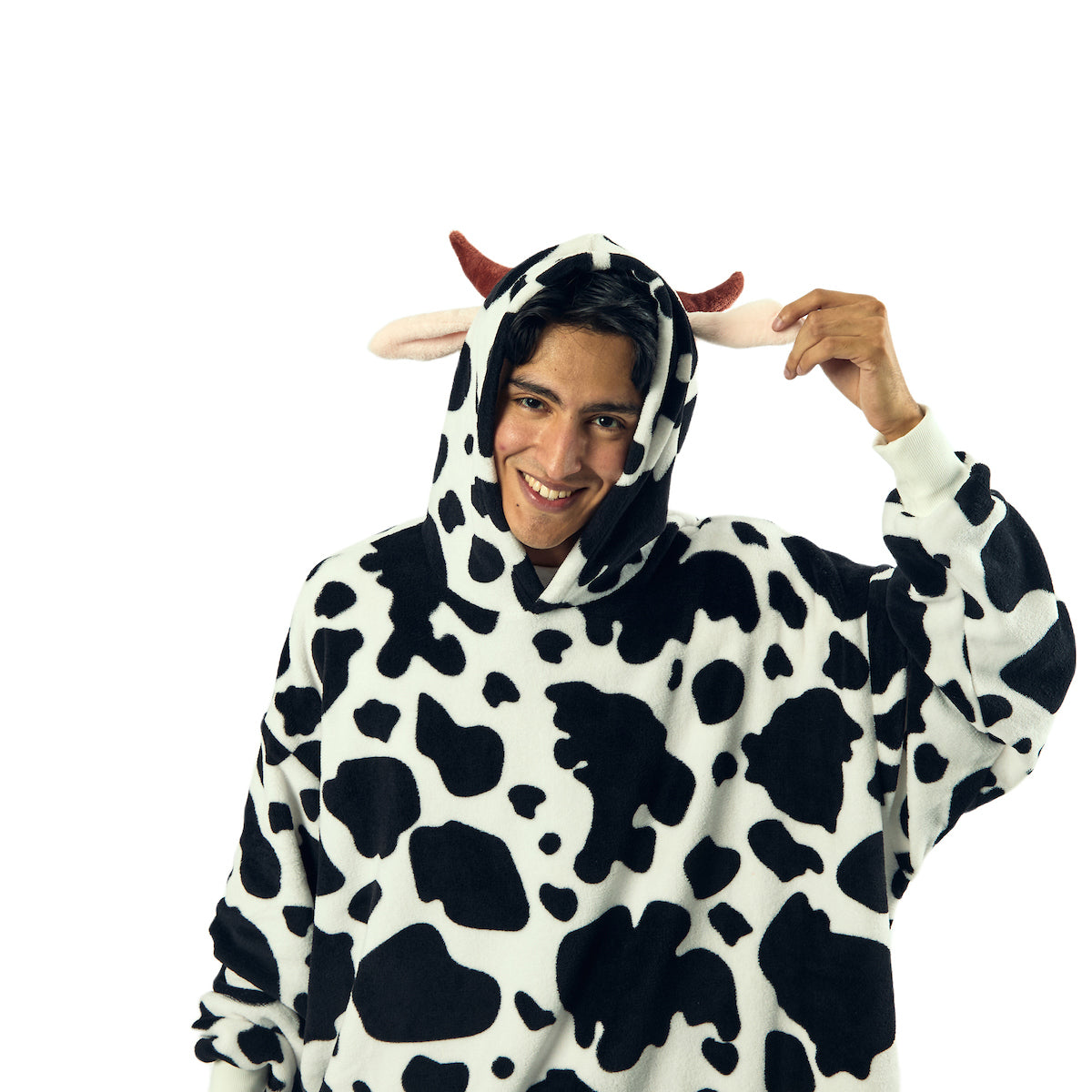 Cow White Oversized Hoodie Wearable Blanket-OSFA