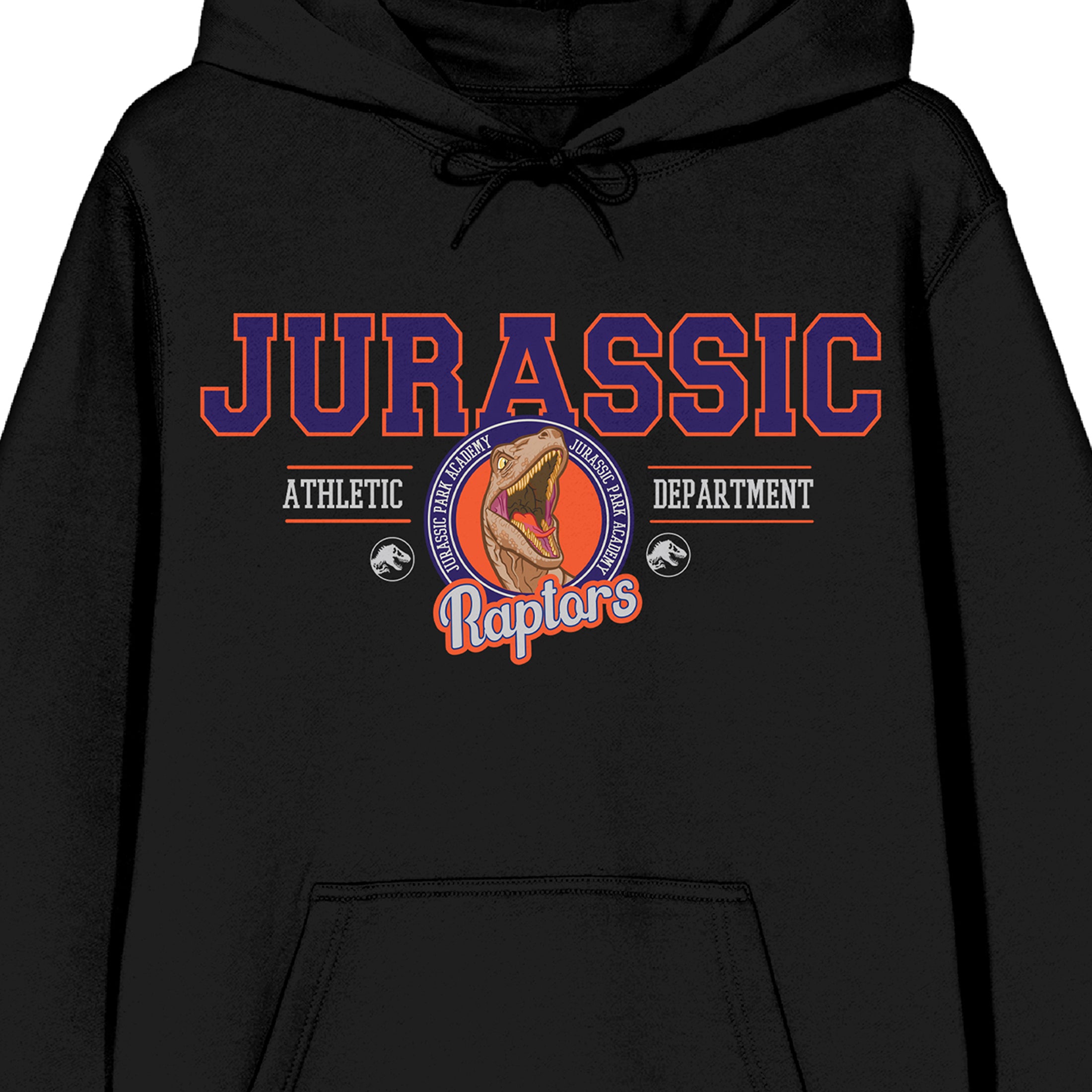 Jurassic Park Jurassic Raptors Athletic Department Adult Black Long Sleeve Hooded Sweatshirt-Large