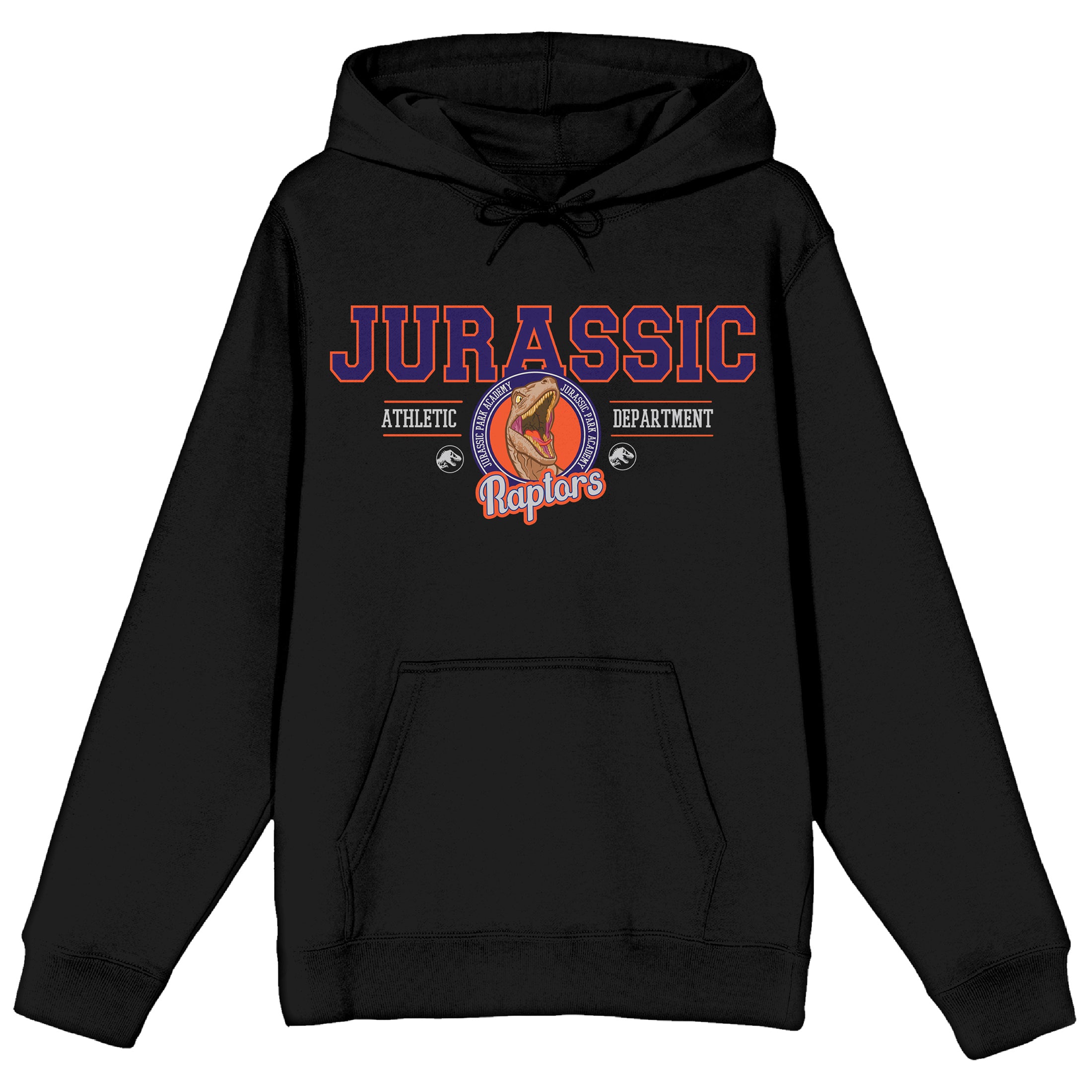 Jurassic Park Jurassic Raptors Athletic Department Adult Black Long Sleeve Hooded Sweatshirt-Large