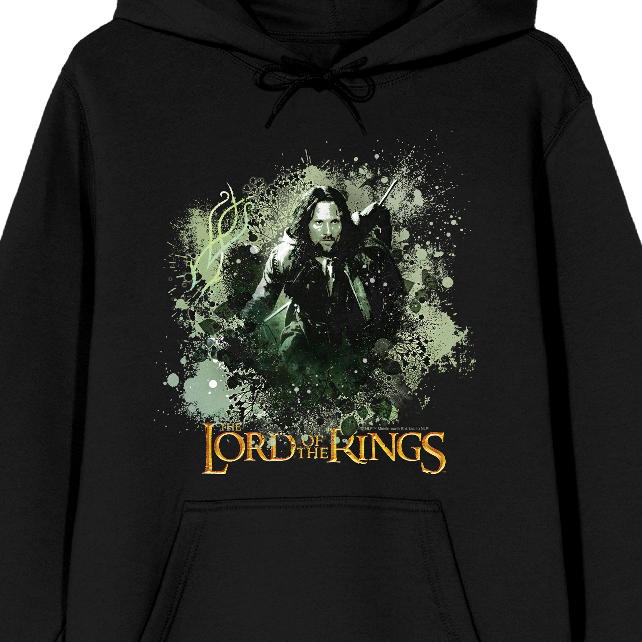 Lord Of The Rings Aragorn Ink Splash Forest Adult Black Long Sleeve Hooded Sweatshirt