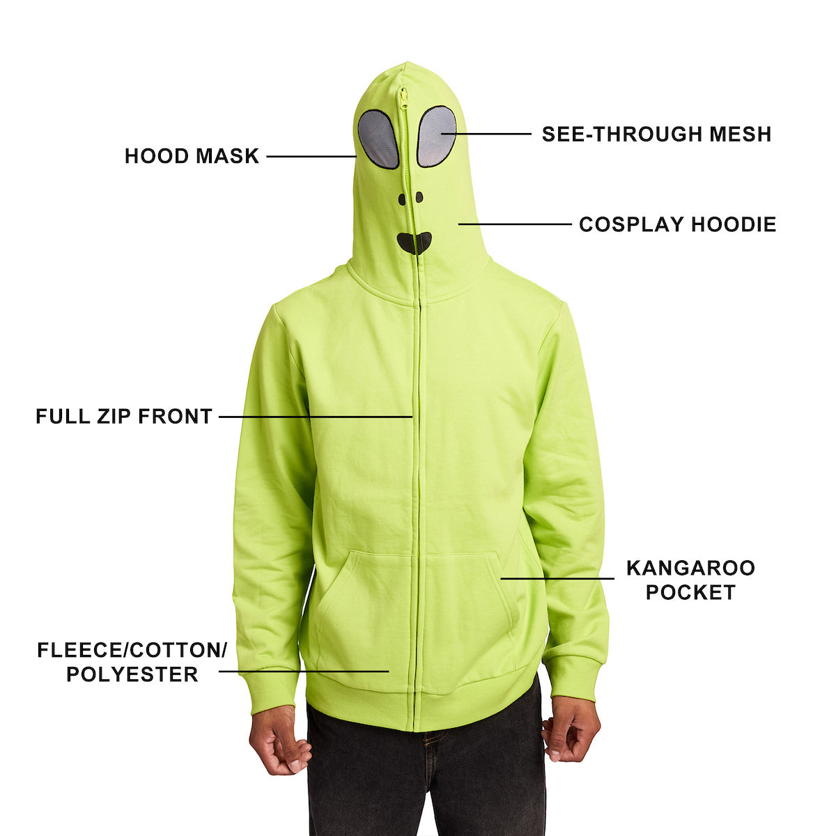 Alien Mask Men's Green Long Sleeve Cosplay Hoodie
