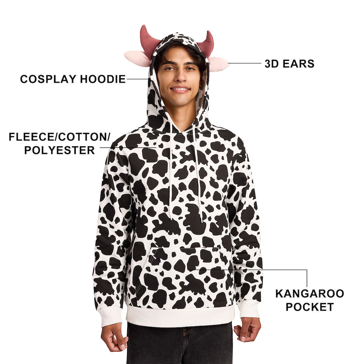 Cow Men's Long Sleeve Cosplay Zip Hoodie