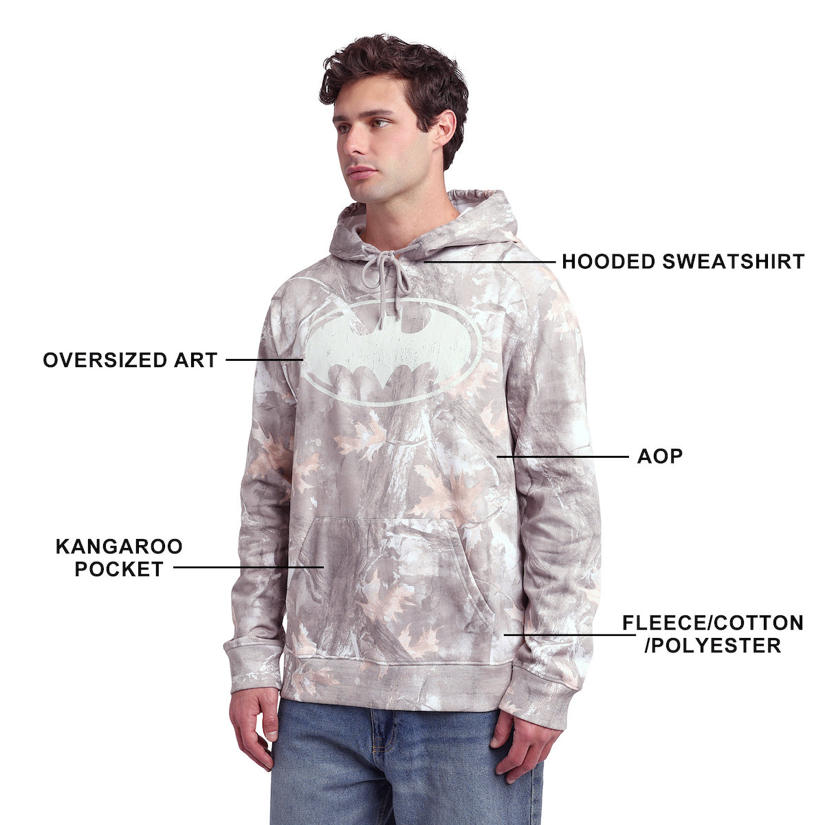 Batman Bat Signal Men's Double-Sided Camo Hoodie With Kangaroo Pocket