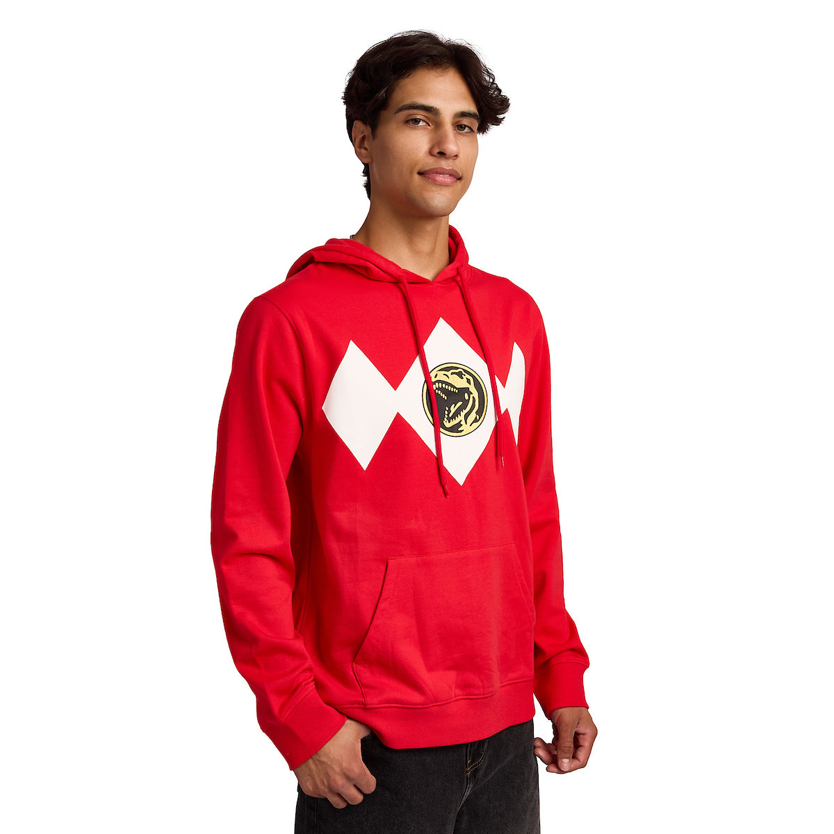 Power Rangers Red Ranger Dino Men's Red Long Sleeve Hooded Sweatshirt