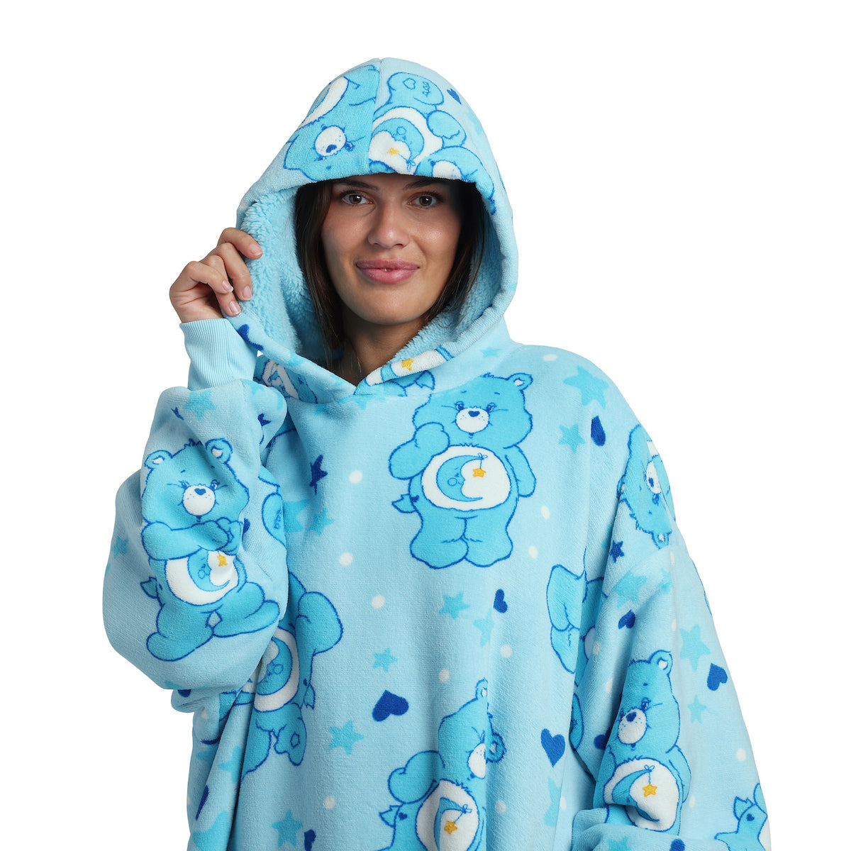Care Bears Bedtime Bear All-Over Print Adult Blue Long Sleeve Sherpa-Lined Hooded Blanket