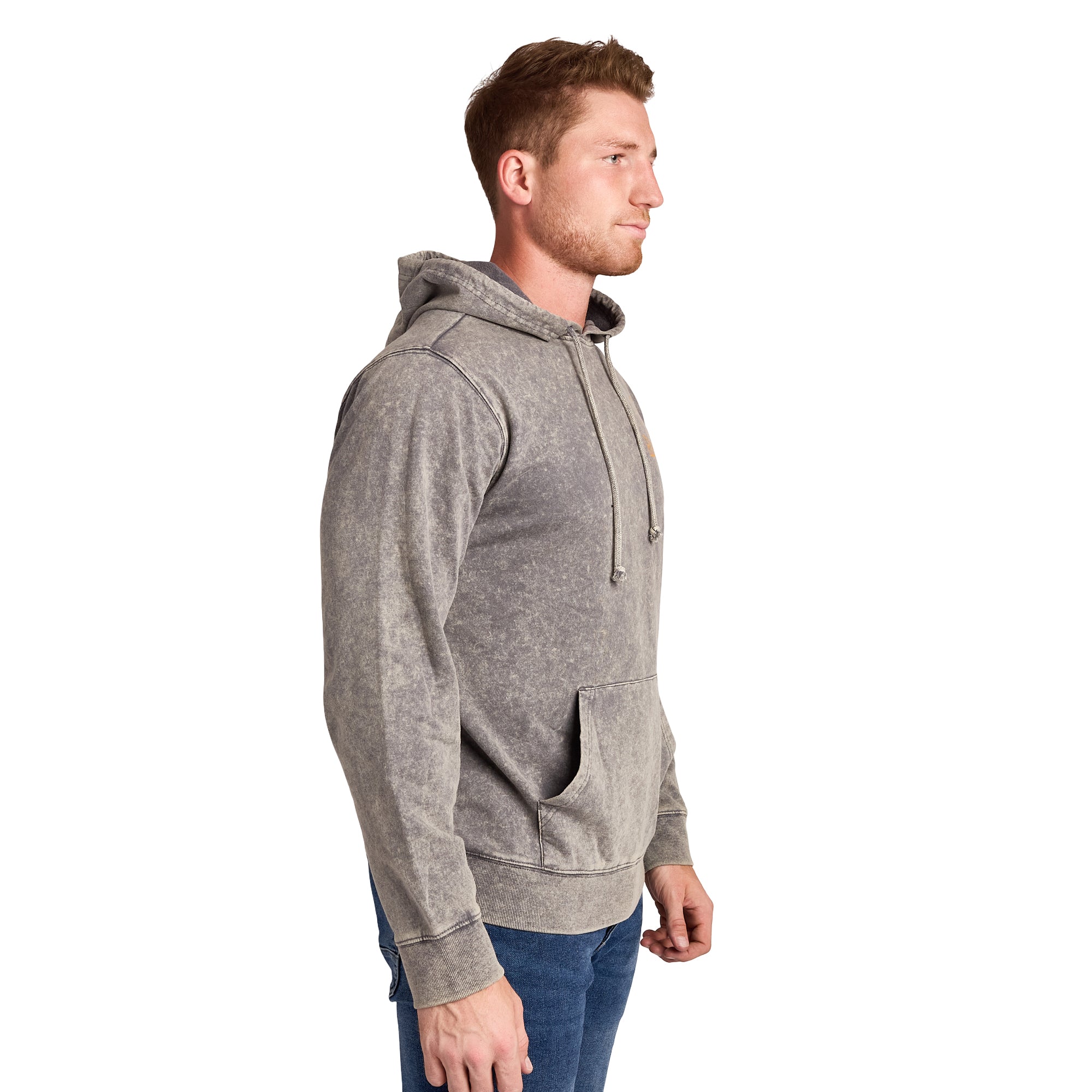 Dragon Ball Z Super Saiyan Goku & Kanji Men's Gray Mineral Wash Long Sleeve Hooded Sweatshirt